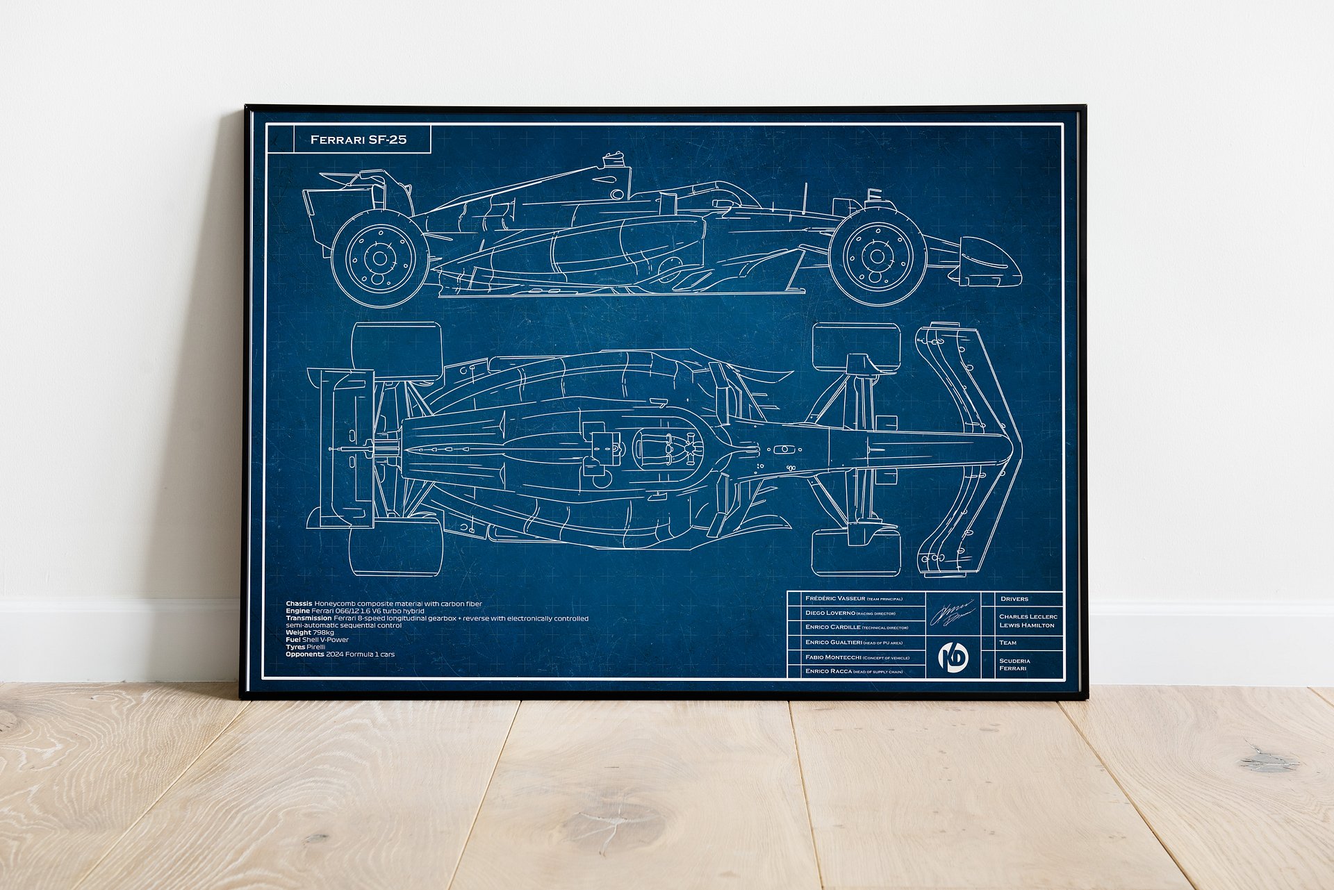 DIGITAL SF-25 technical blueprint drawing Scuderia Ferrari, Leclerc and Hamilton F1, Formula-1, F1 Posters, F1 Art, Formula 1 Wall Art, Gifts for Him, Motorsport product image (2)