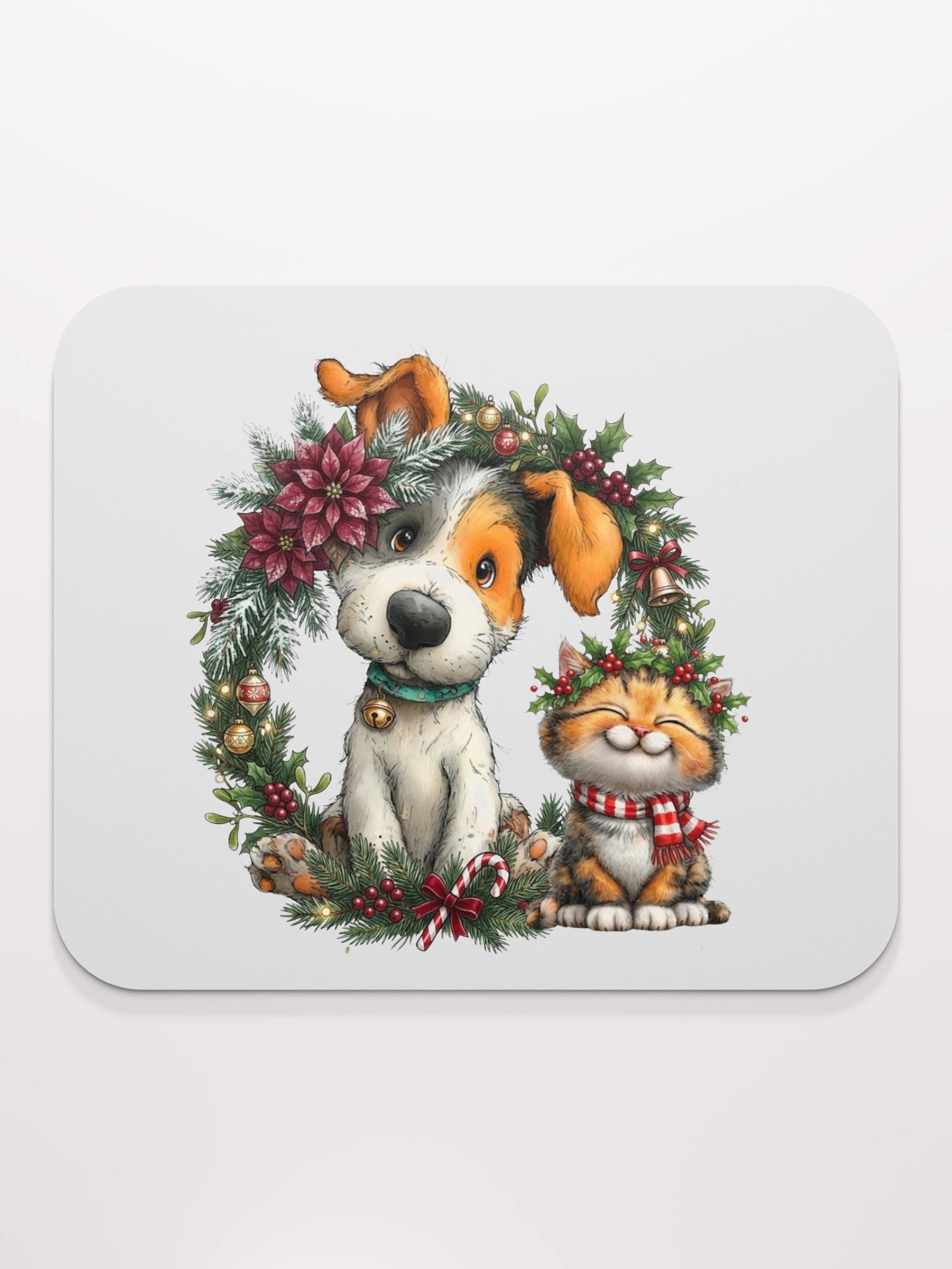 Christmas Dog & Cat Wreath Mouse Pad product image (2)