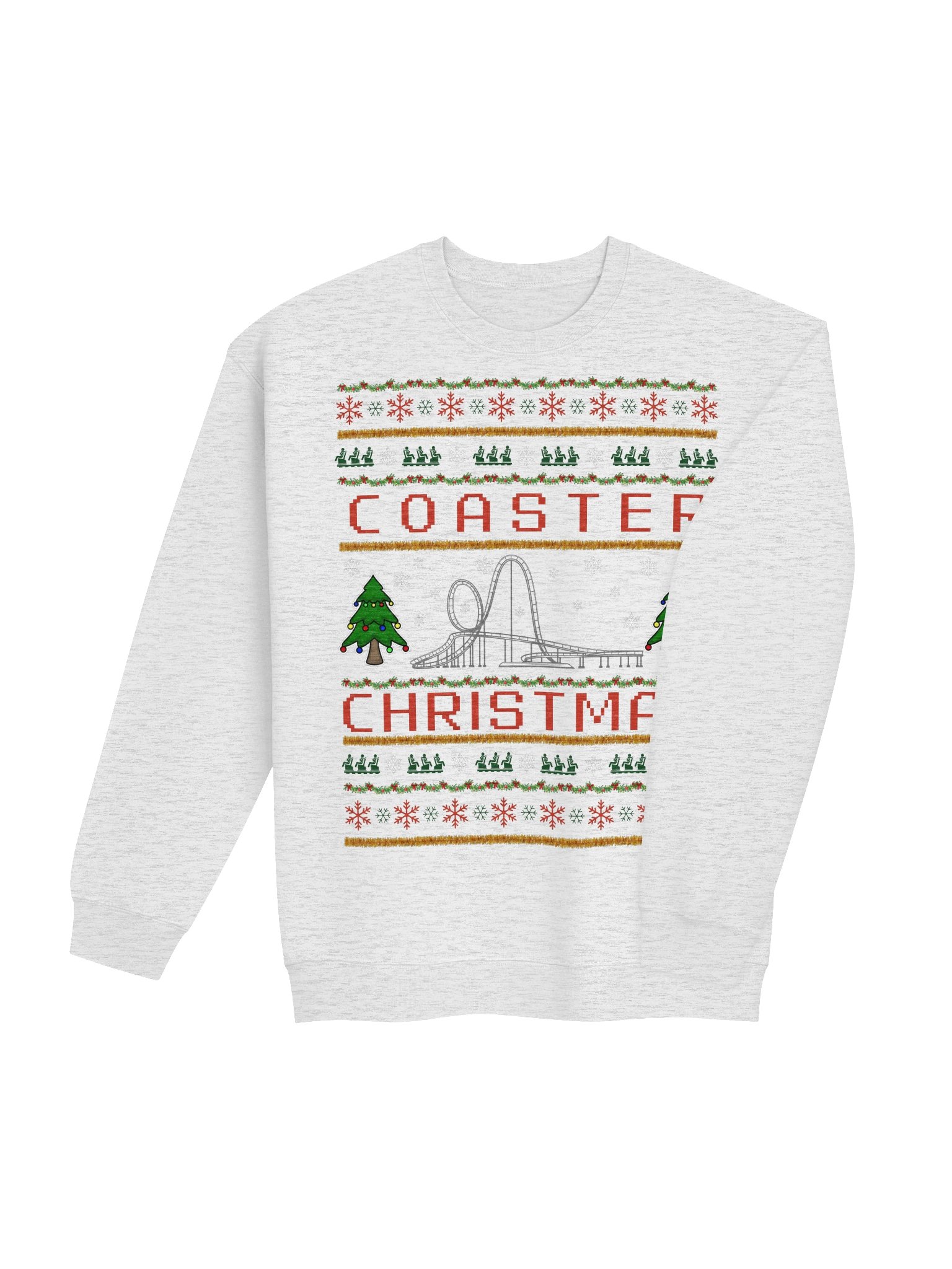 Roller Coaster Ugly Christmas Sweater – Festive Coaster Design in Ash Grey product image (4)