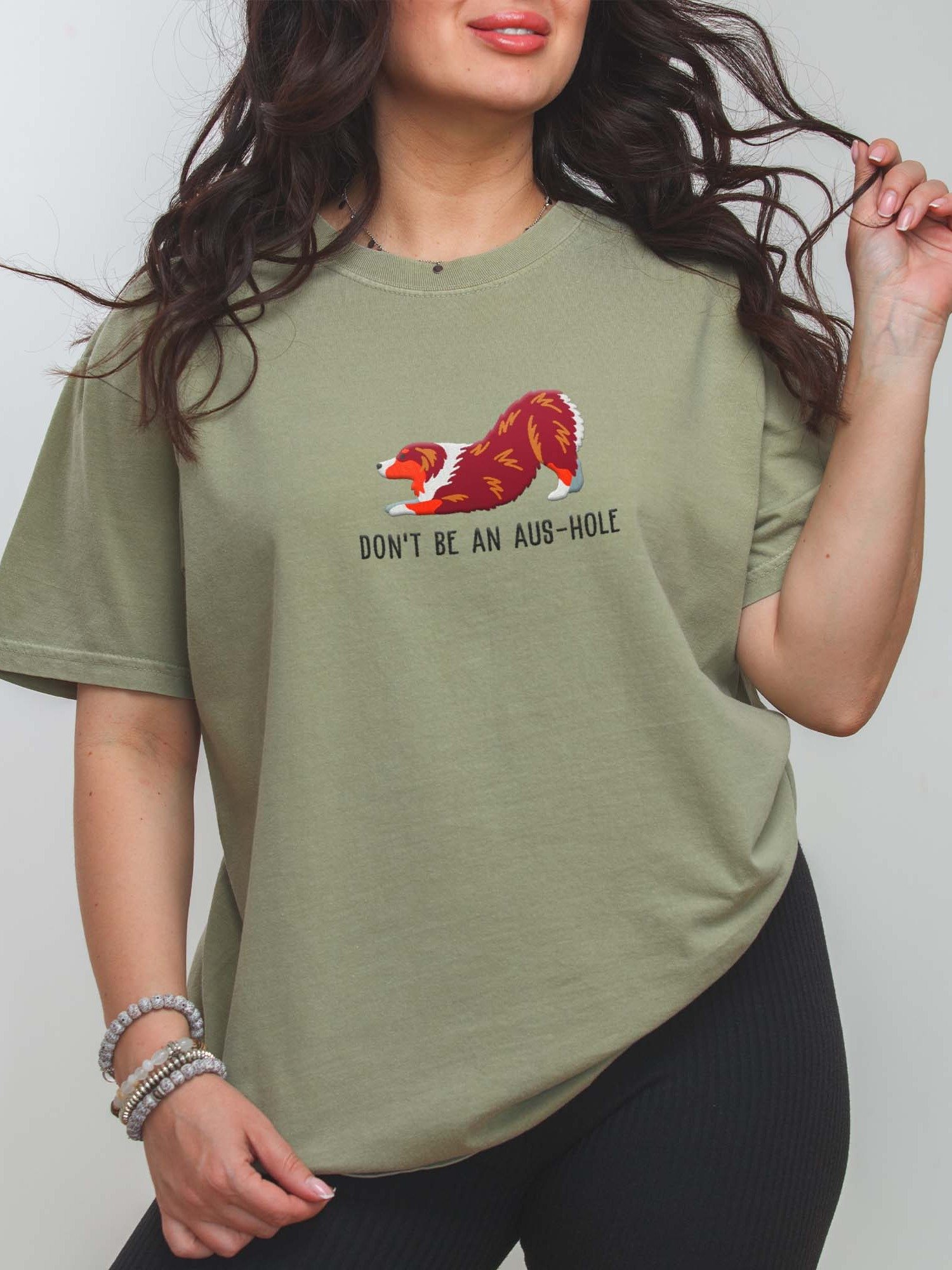 Don't Be an Aus-Hole T-Shirt(Embroidered) of an Australian Shepherd(Red Tricolor) product image (1)