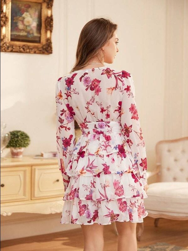 Revavyn Women Floral Printed Multi-Layered Ruffled Cinching Waist Dress For Spring And Summer Vacation Outfits Woman Fall Cloth For Women product image (2)