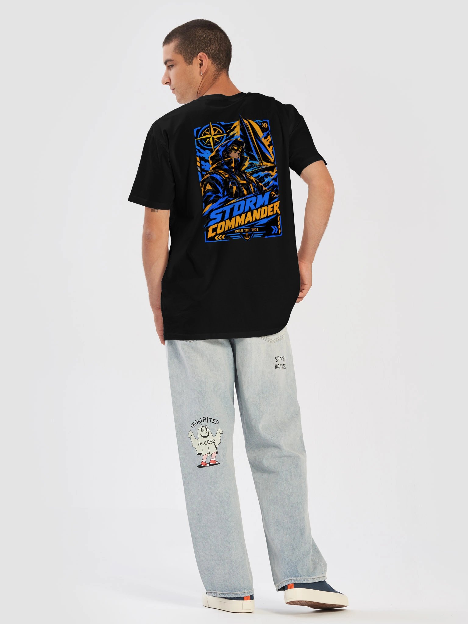 Storm Commander Cyberpunk Nautical T-Shirt | Techwear Sailor Anime Back Print Tee product image (2)