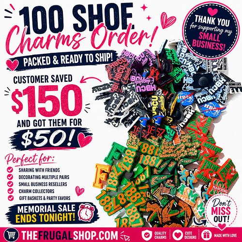We've successfully fulfilled a substantial order of 100 shoe charms, courtesy of one of our valued customers who took advanta...