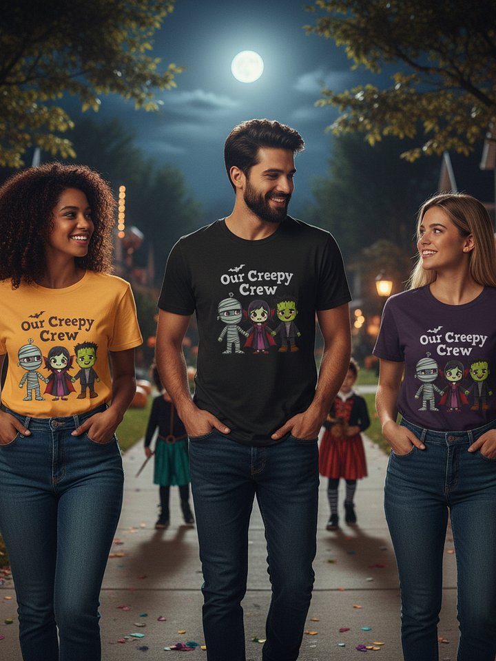 Creepy Crew Halloween T-Shirt | Cute Monster Characters Tee | Spooky Mummy Vampire Frankenstein Shirt product image (1)