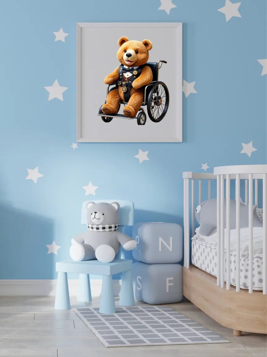Teddy Bear in Wheelchair Kid Nursery Print Child Wall Art product image (3)