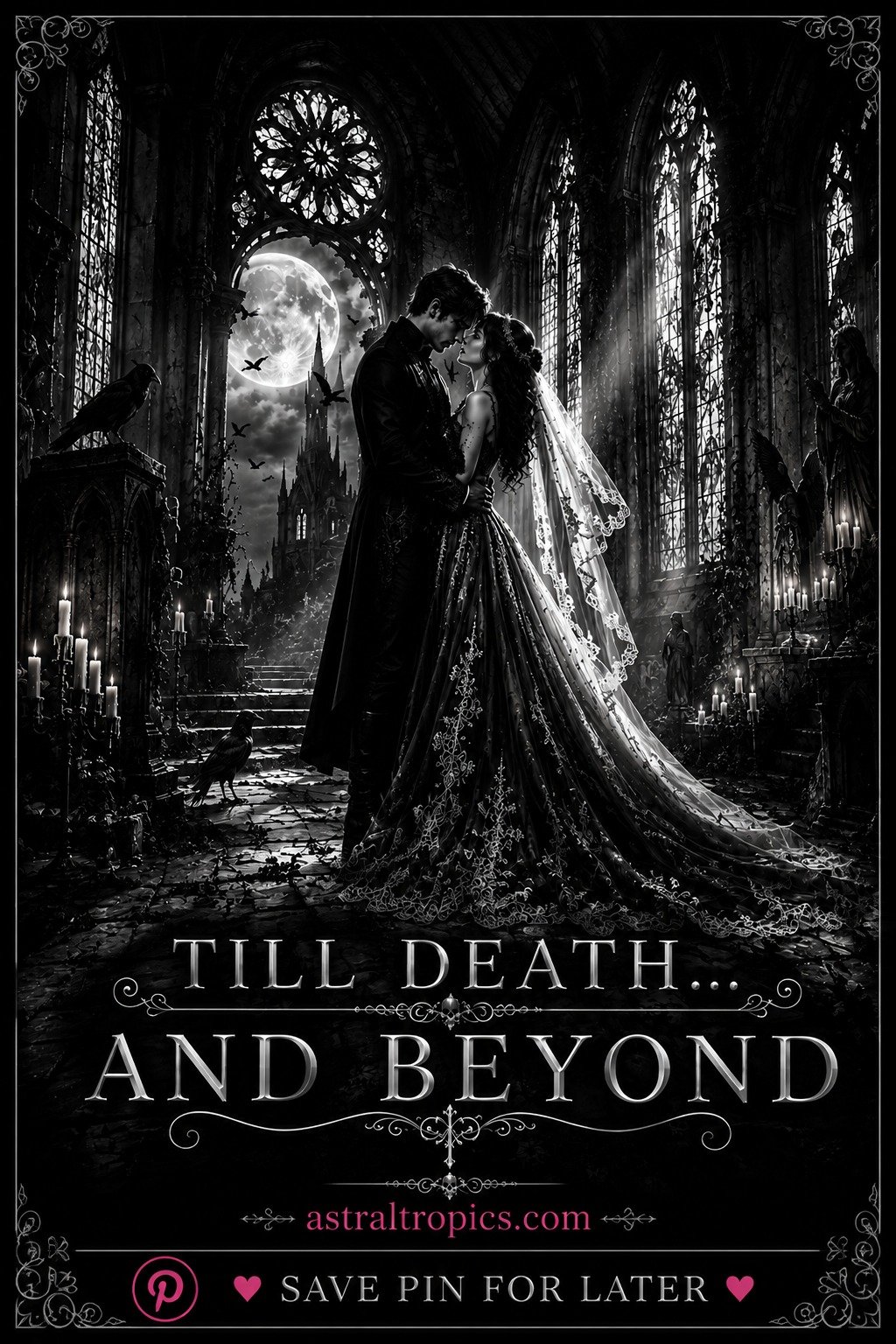 Gothic Wedding Wall Art, Till Death and Beyond, Dark Romance Romantasy Couple Poster product image (1)