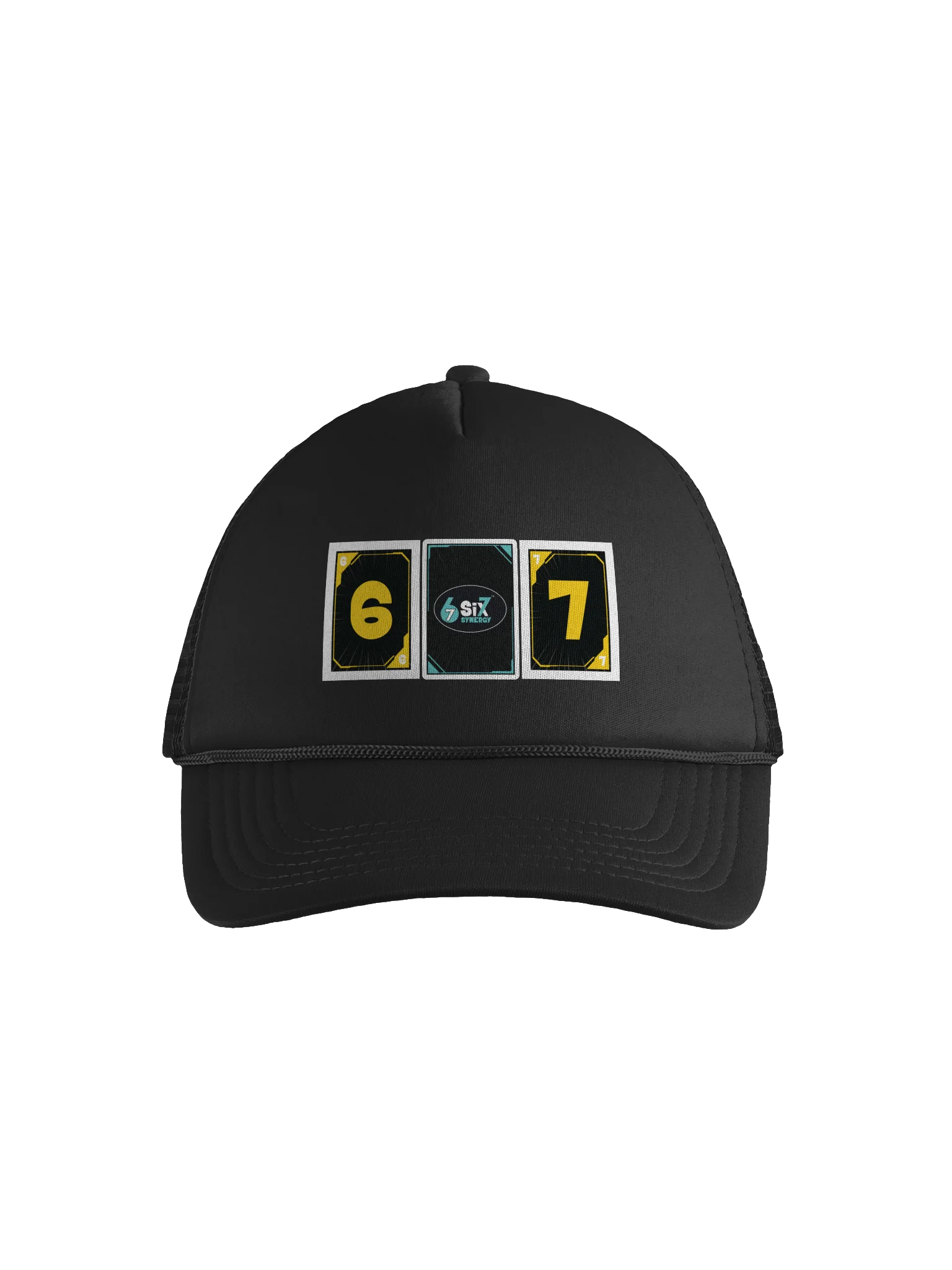 Black Trucker Hat - Six 7 Card Back with Yellow Synergy product image (1)