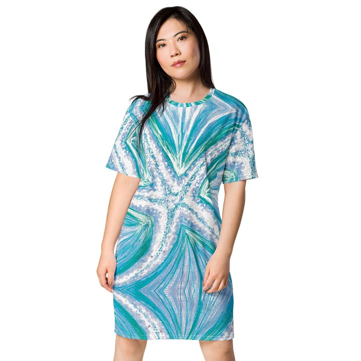 Bright Cyan Starfish | Coastal Cool Design | T-Shirt Dress | by Monique Faella Designs™ product image (1)