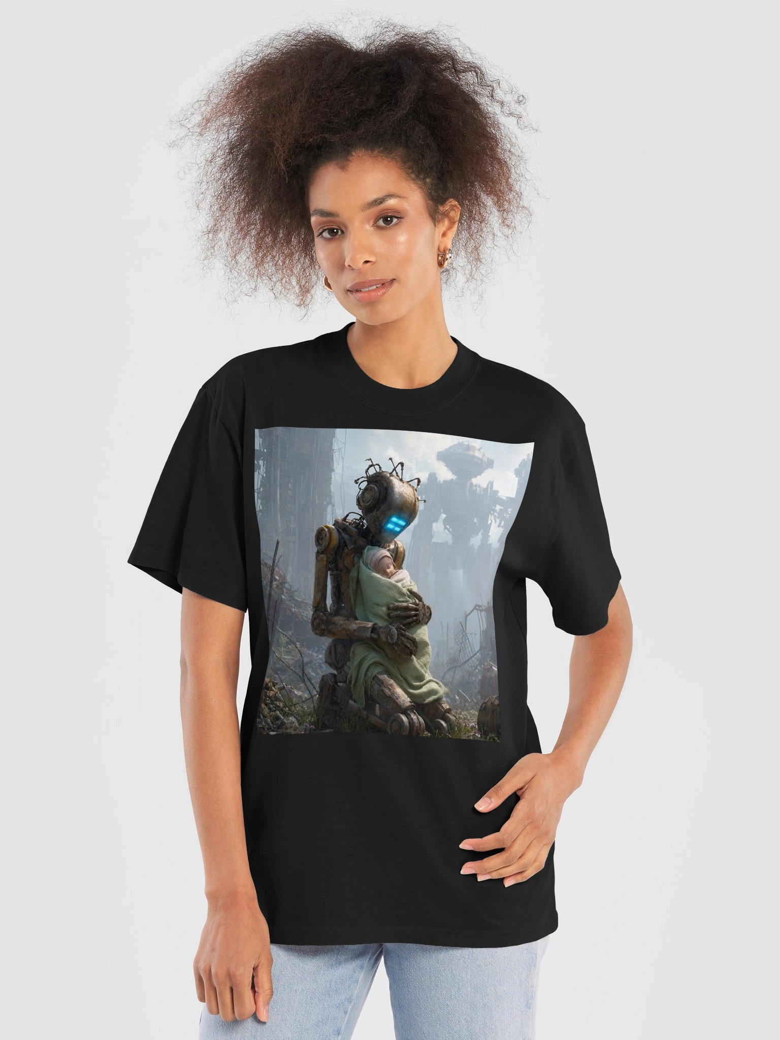 Cyberpunk Robot Baby T-Shirt, Sci-Fi Guardian Art, Futuristic Tech Gift, 8K Oversized Tee product image (7)