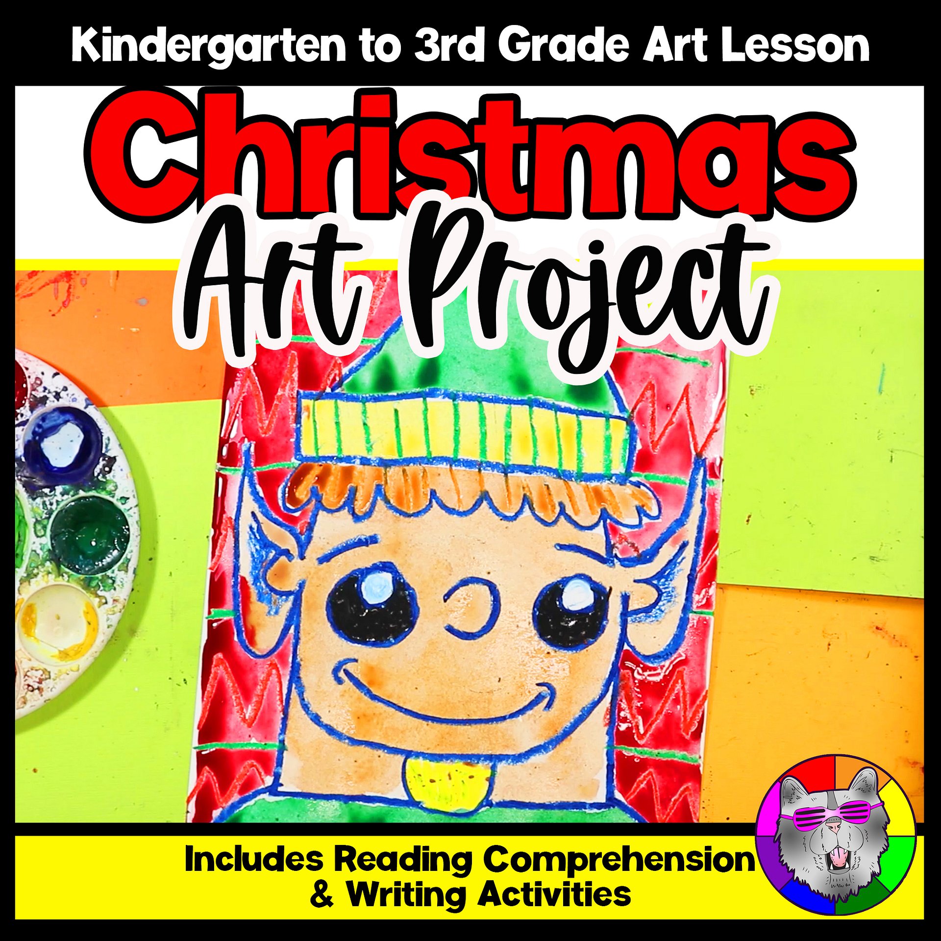 Christmas Art Project Santas Elf Art Lesson Christmas Art Activity December Art product image (1)