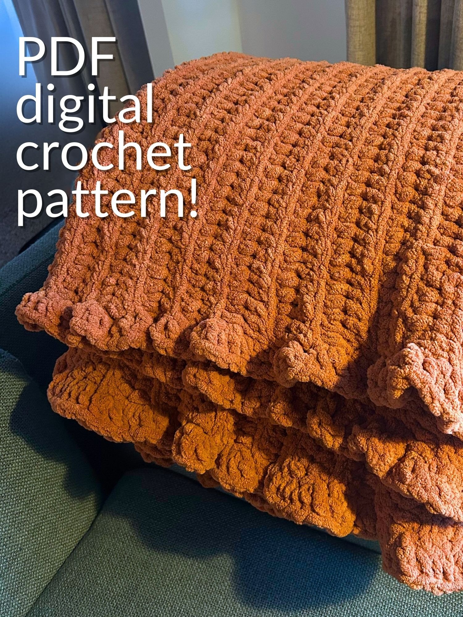 Chunky Crochet Throw Blanket with Easy Ruffle Border (Digital PDF Pattern) product image (1)