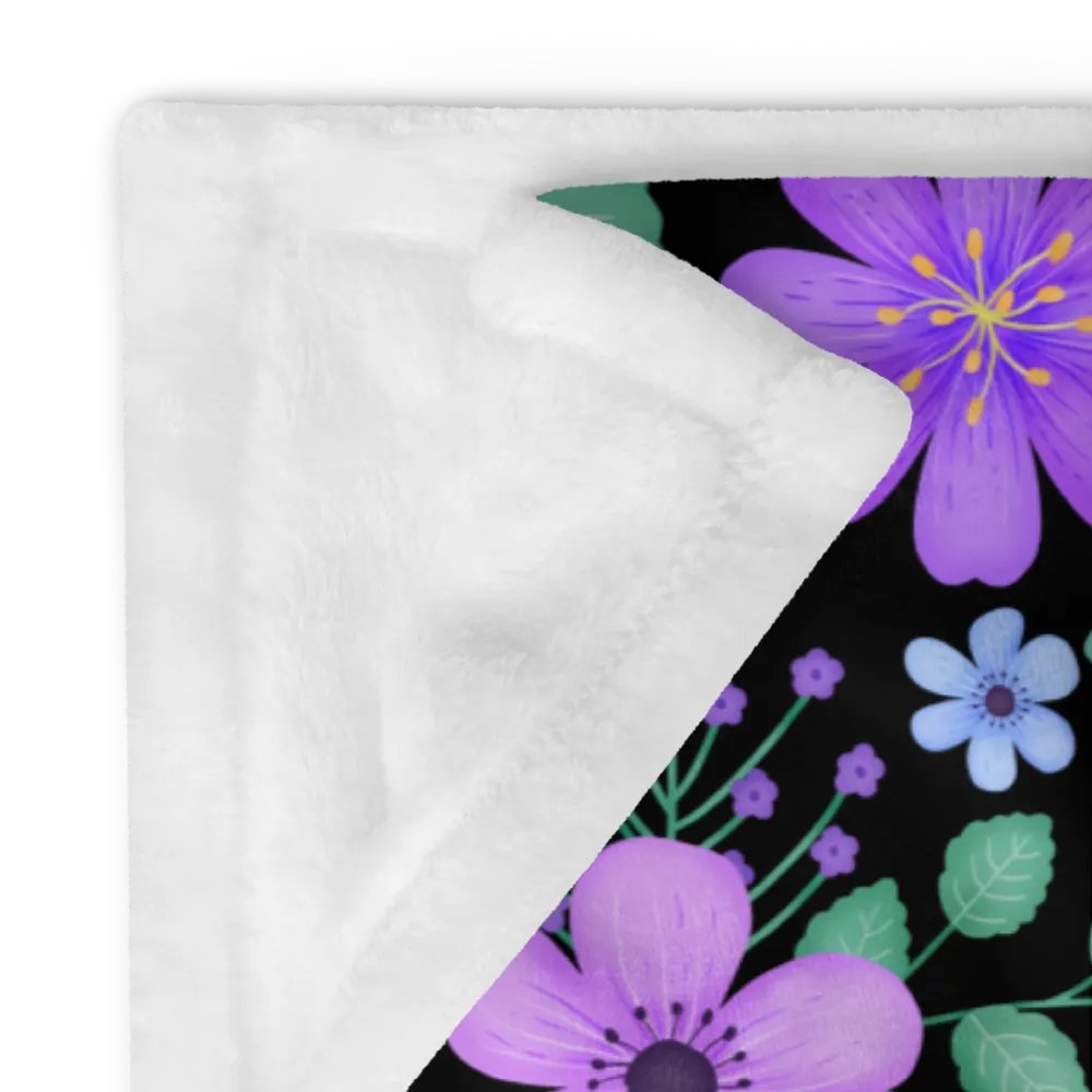 Vibrant Floral Blooms Blue Mauve Purple Blanket - Black product image (12)