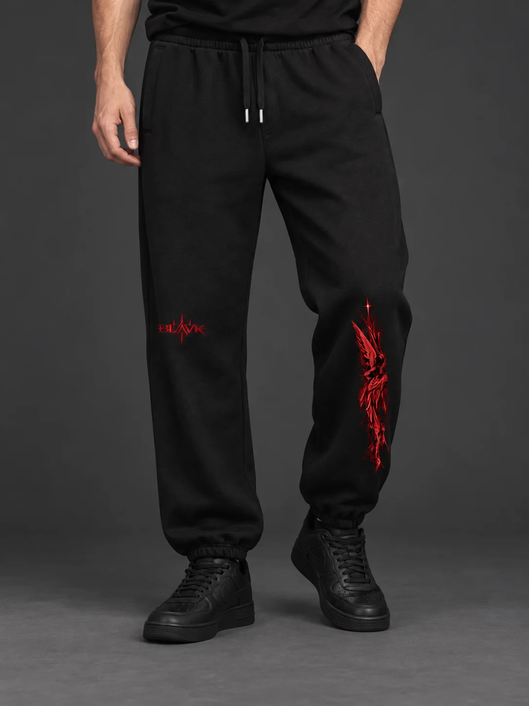 BLAVK NOCTURNE Angel Graphic Joggers — Black / Red product image (1)