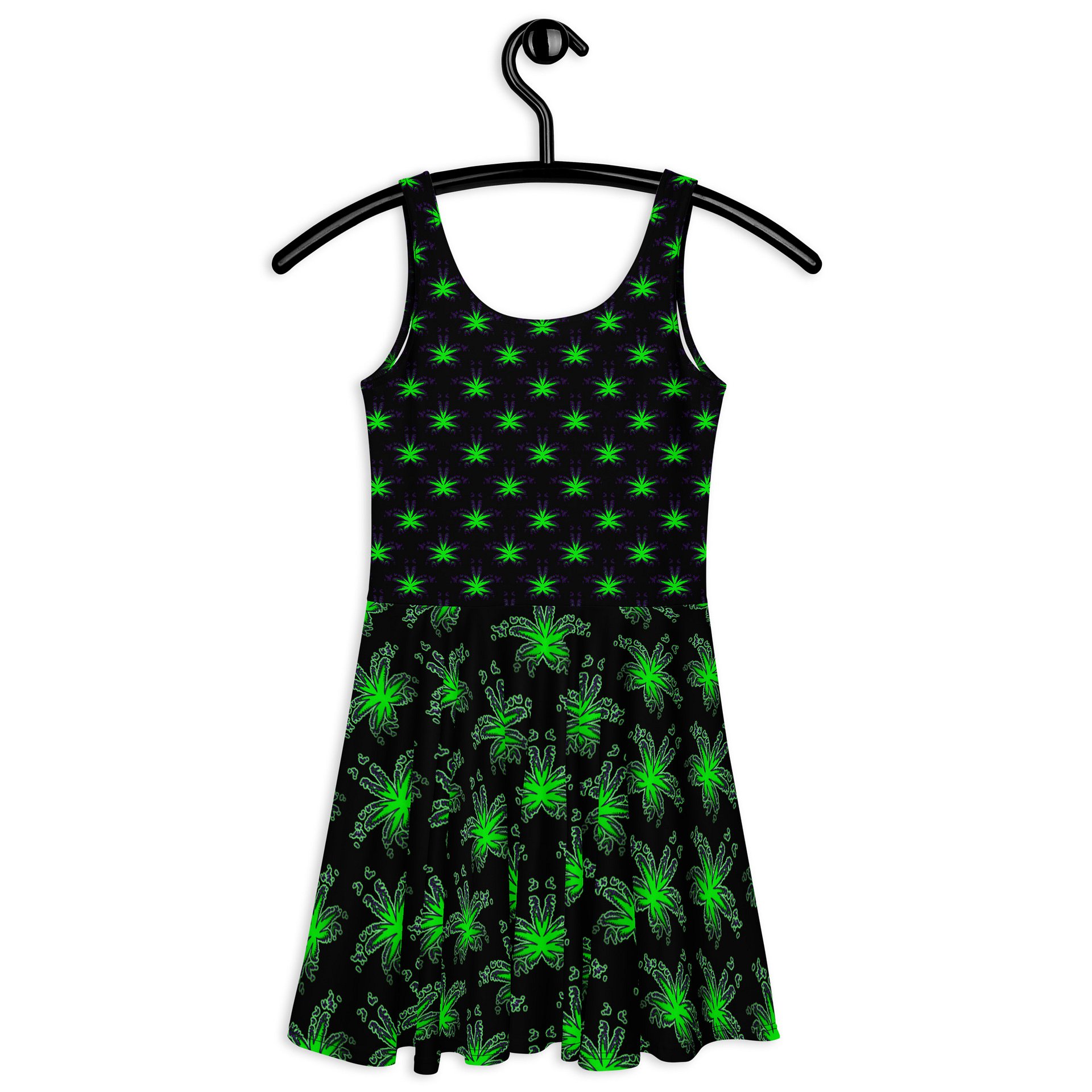 Cannabis Stoner Skater Dress, Pot Leaf Festival Outfit, 420 Weed Rave Wear, Black Neon Green Ganja Goth Clothing, Fun Alternative Fashion product image (5)