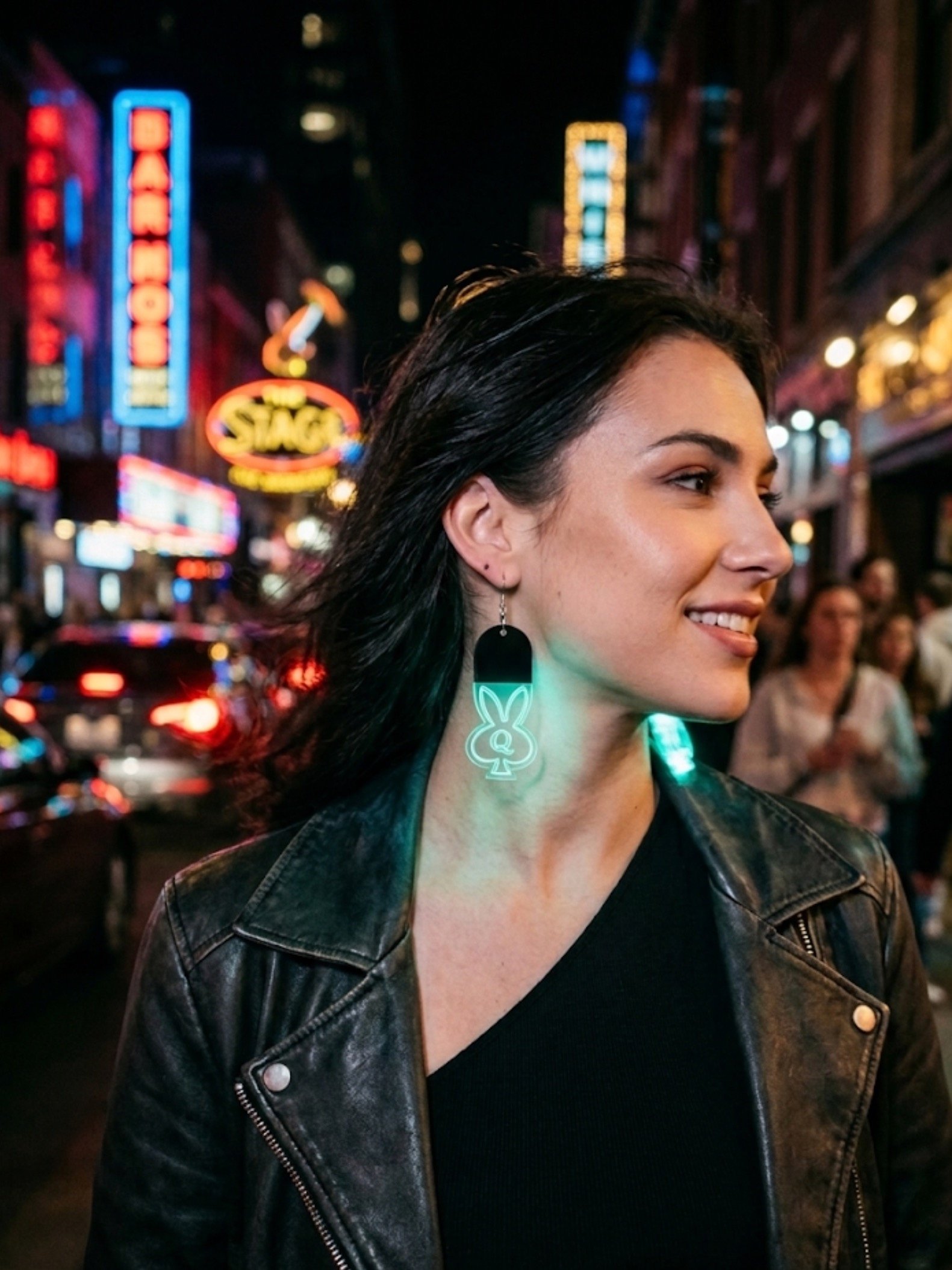 Color Changing Snow Bunny Spade Earrings - Queen of Spades Logo - Neon Rave & Festival Accessories product image (3)