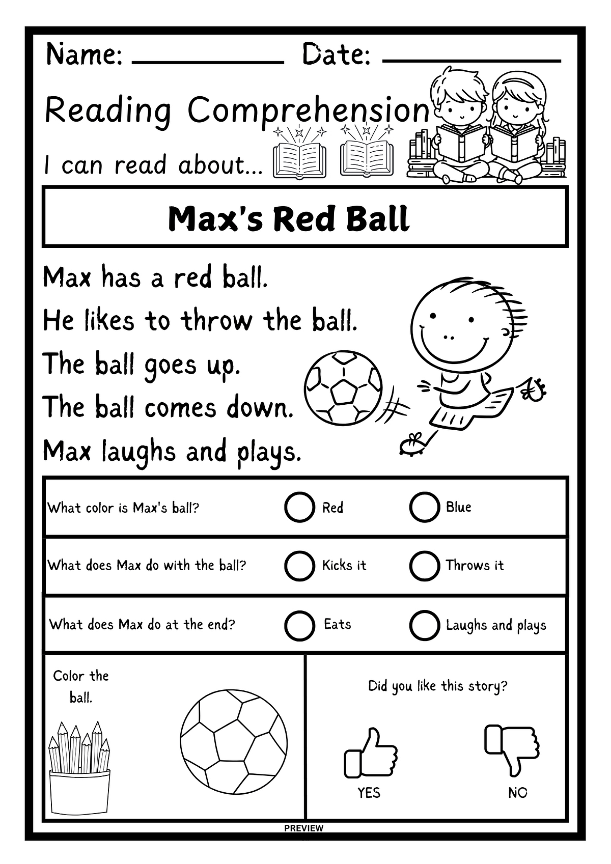 Kindergarten Reading Comprehension Worksheets PDF | Study Prints