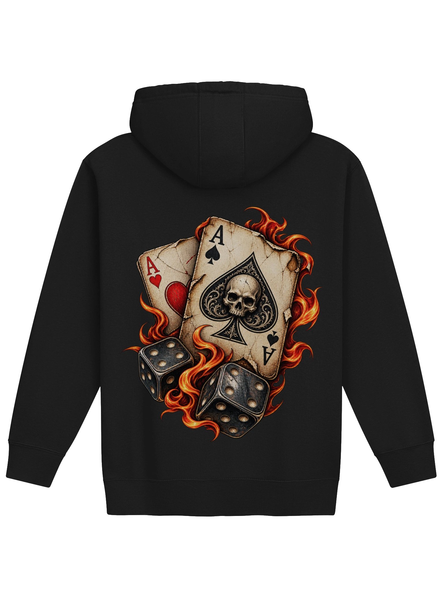Fiery Aces & Dice Skull Graphic Hoodie | Flaming Poker Back-Print product image (2)