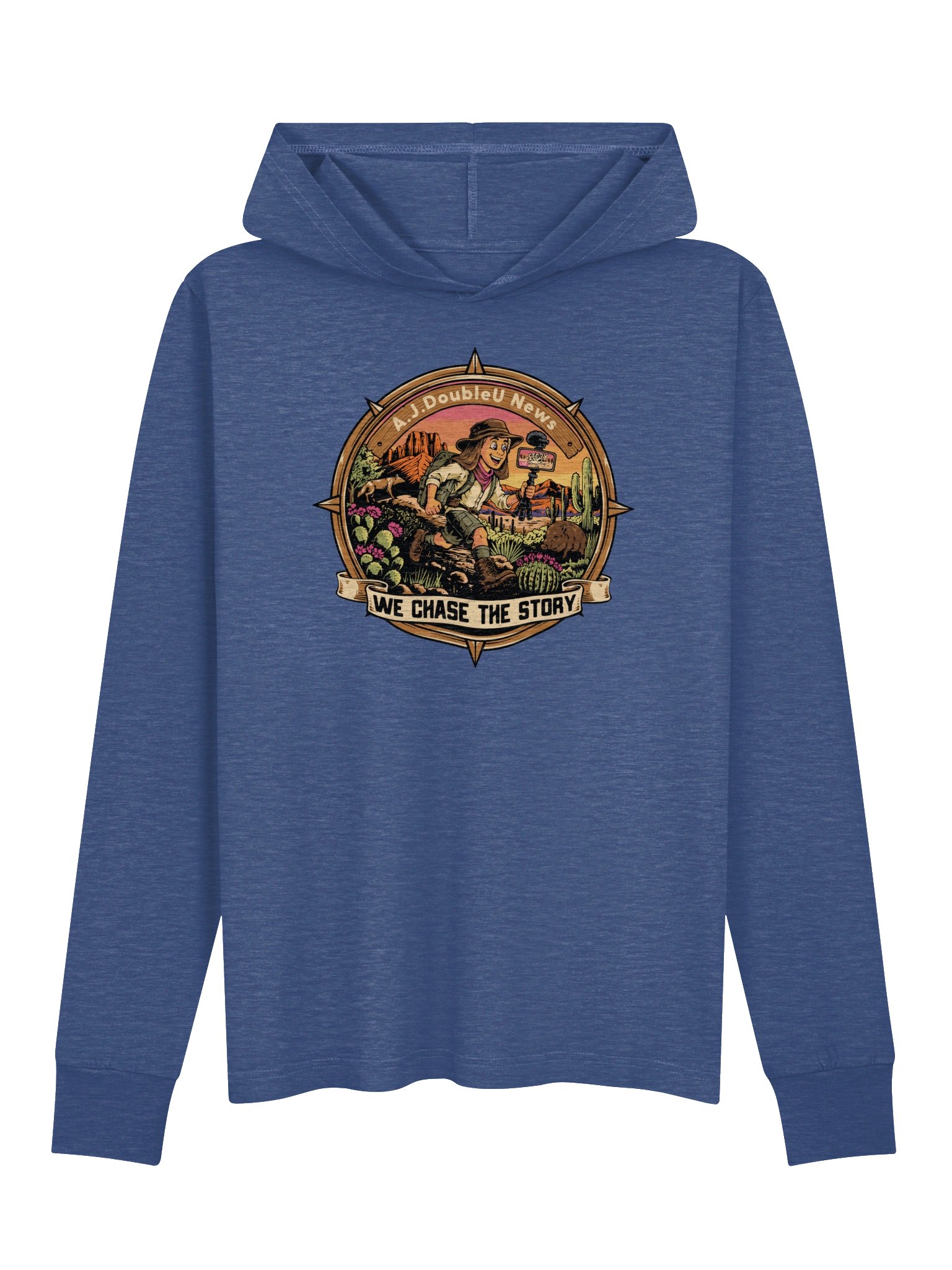 BLUE Long Sleeve T-Shirt With Hoodie - A.J. DoubleU News Desert Story Tee product image (1)