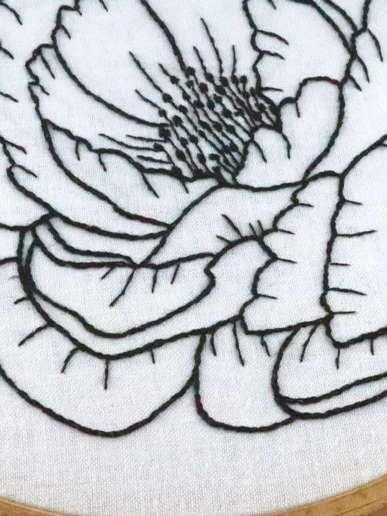 PDF easy floral hand embroidery digital pattern for beginners - simple Peony flower line art product image (4)