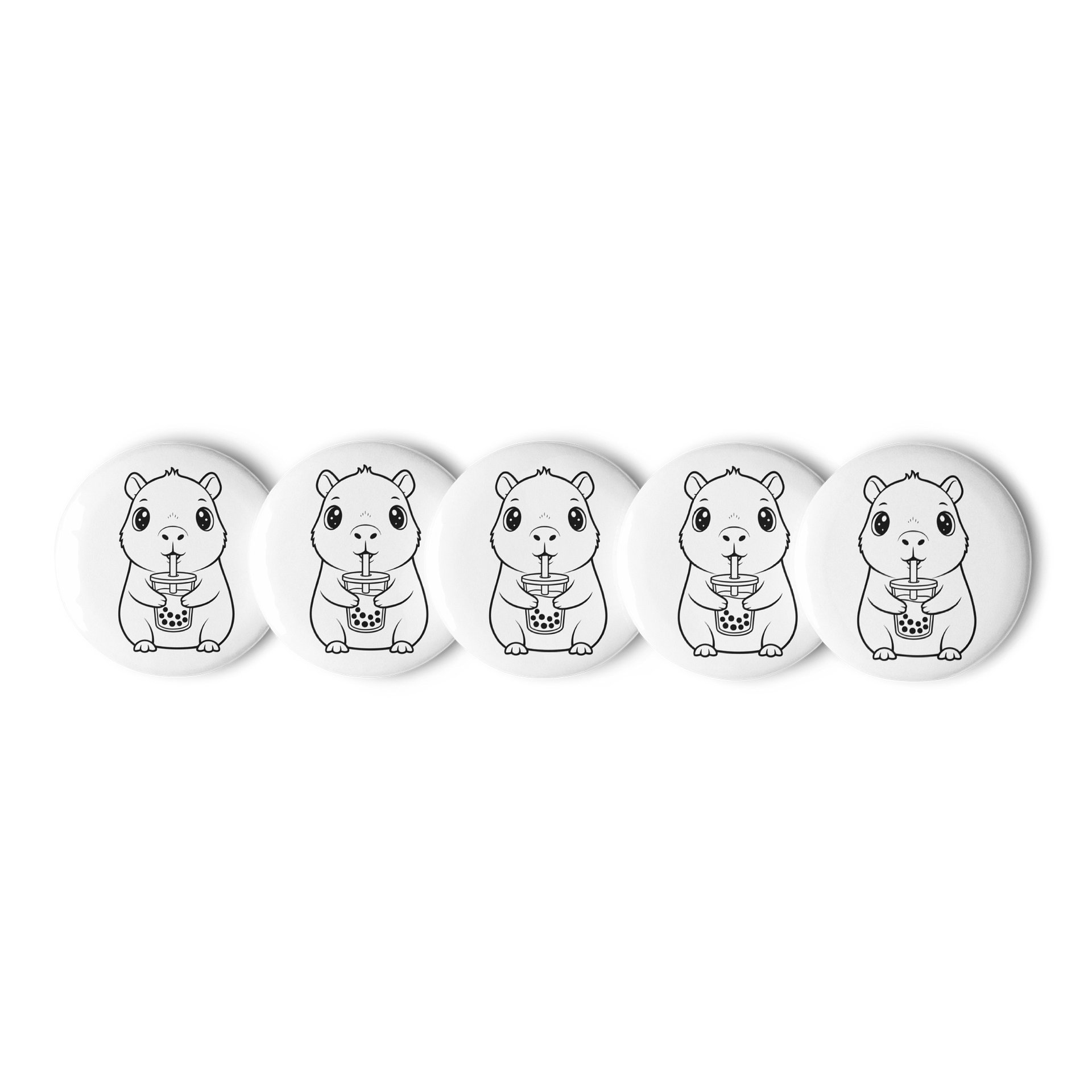 Capybara Pin Buttons Kawaii Animal Design Bubble Tea Pin Set Cute Boba Buttons (Set of 5) Party Favors product image (1)