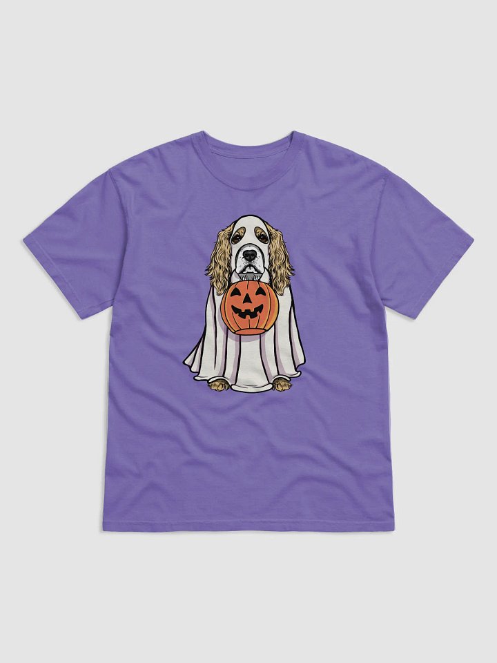 Funny Halloween Cocker Spaniel(Lemon) T-Shirt | Funny Cocker Spaniel Wearing a Ghost Costume and Holding a Pumpkin Basket product image (1)