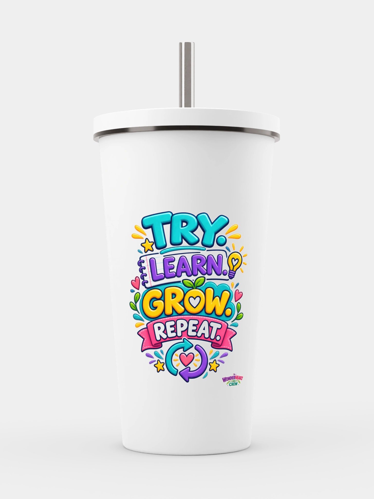 Stainless Steel Insulated Inspirational Tumbler with a Straw - Try. Learn. Grow. Repeat. product image (1)