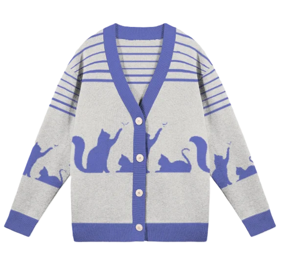 Cute Cats Cardigan Blue Knitted Sweatsuit Open Front product image (3)