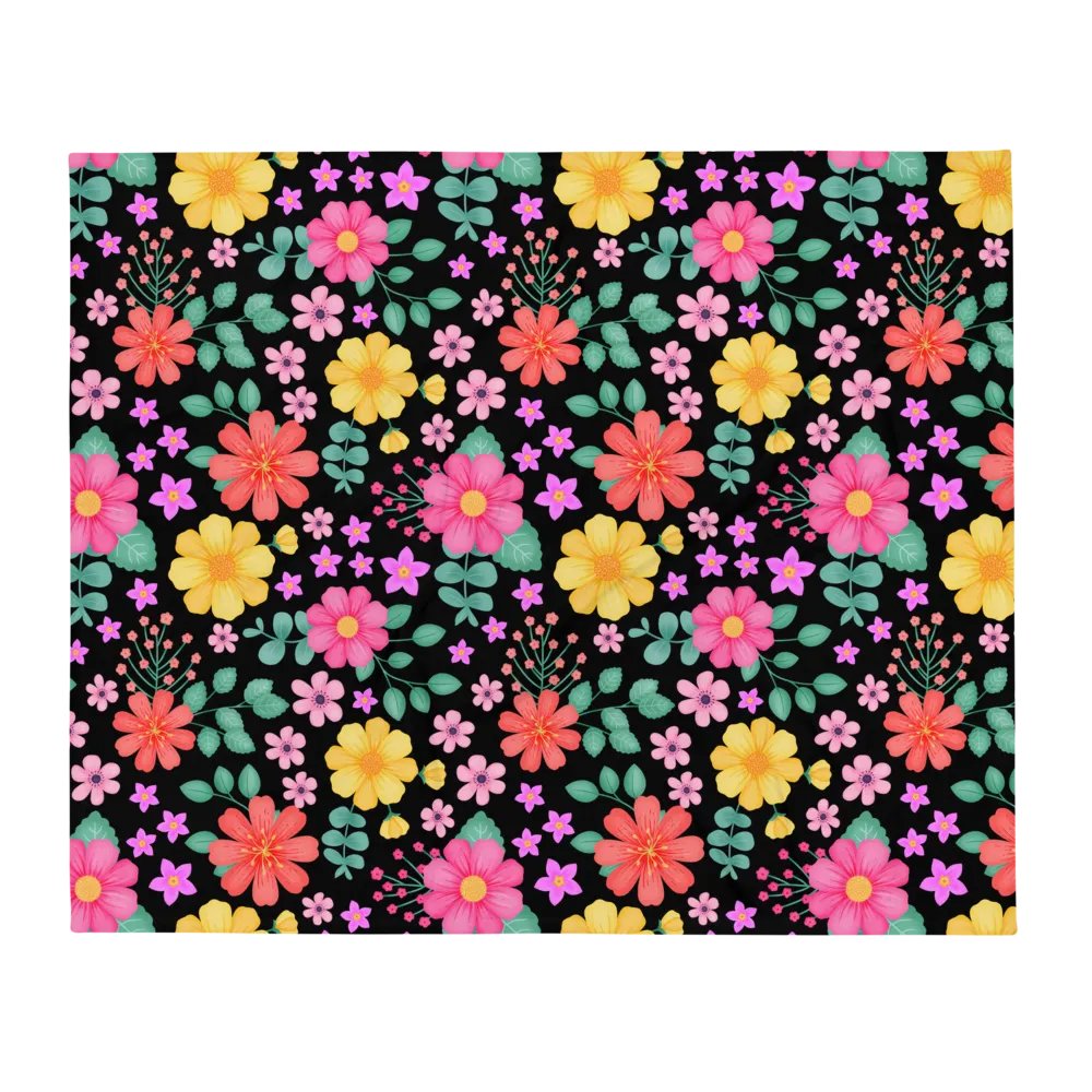 Vibrant Floral Blooms Pink Yellow Orange Blanket - Black product image (2)