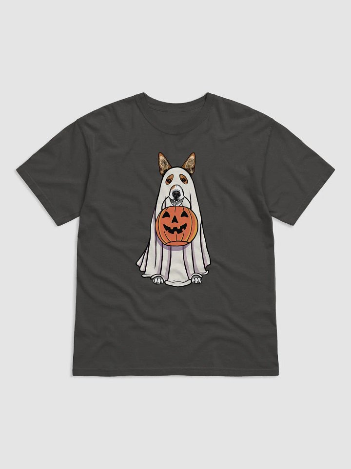 Funny Halloween Basenji(2) T-Shirt | Funny Basenji Wearing a Ghost Costume and Holding a Pumpkin Basket product image (1)