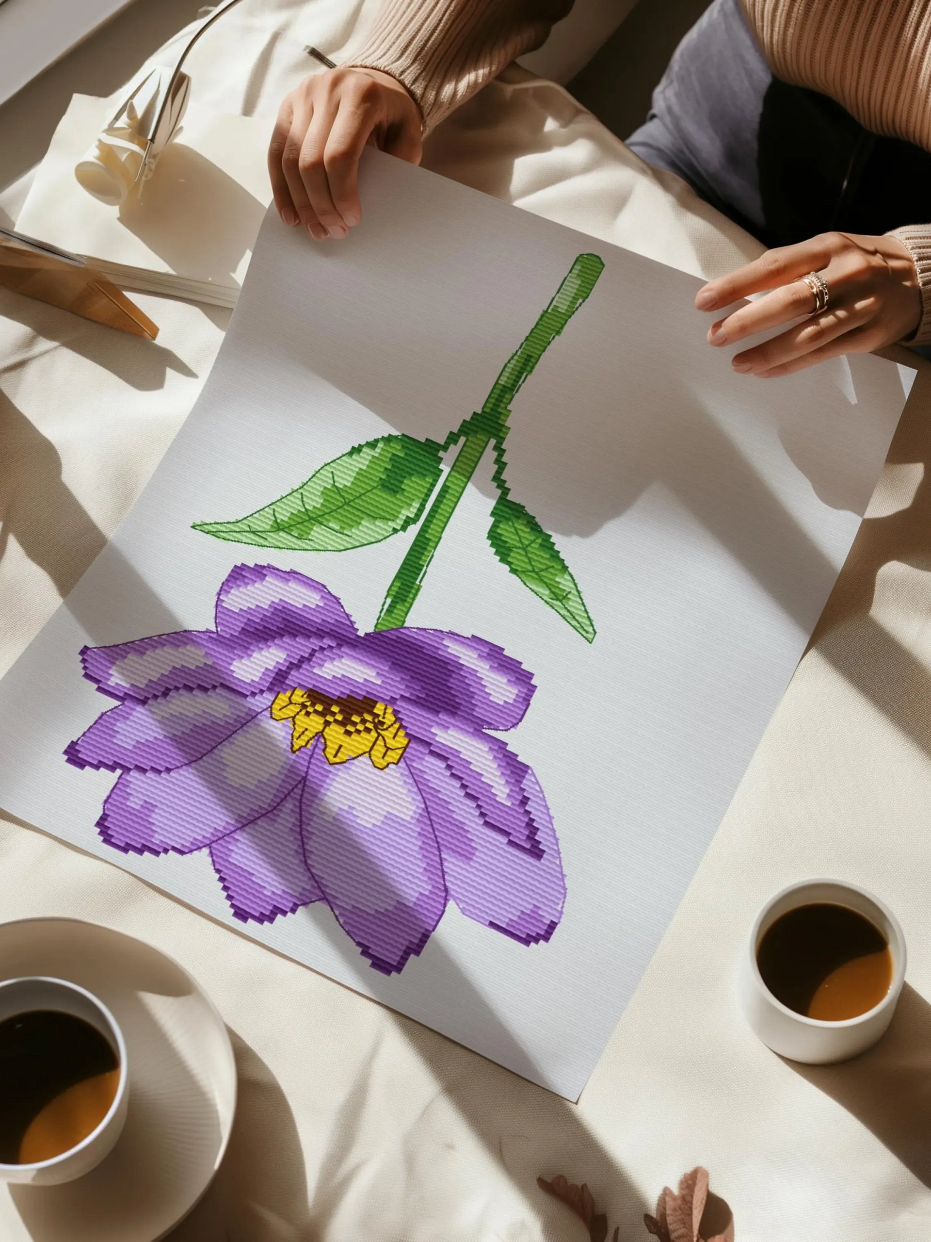 Purple Lotus Flower Cross Stitch Pattern product image (8)