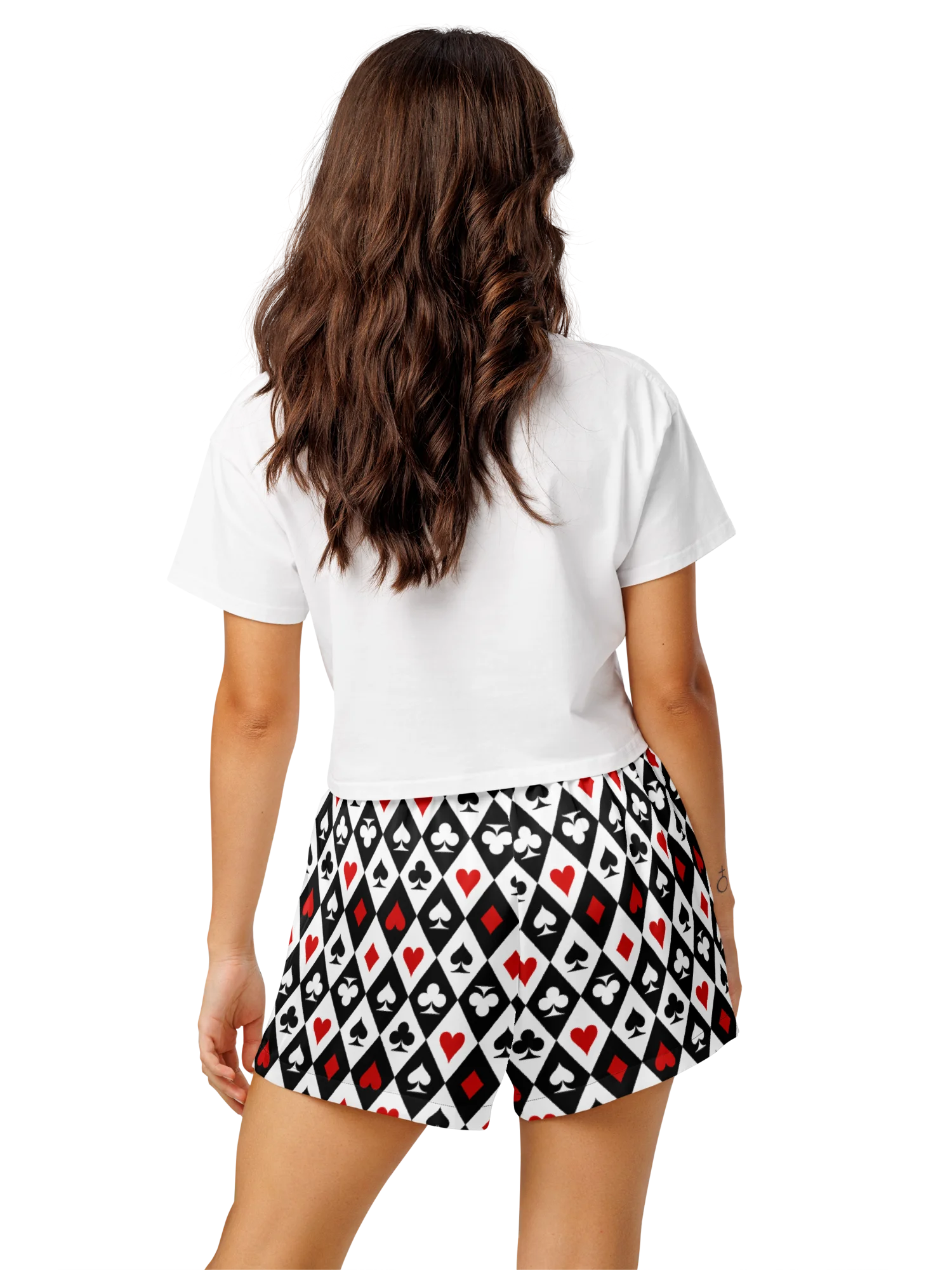 Retro Playing Card Suits Argyle All-Over Print Women's Pajama Shorts product image (7)