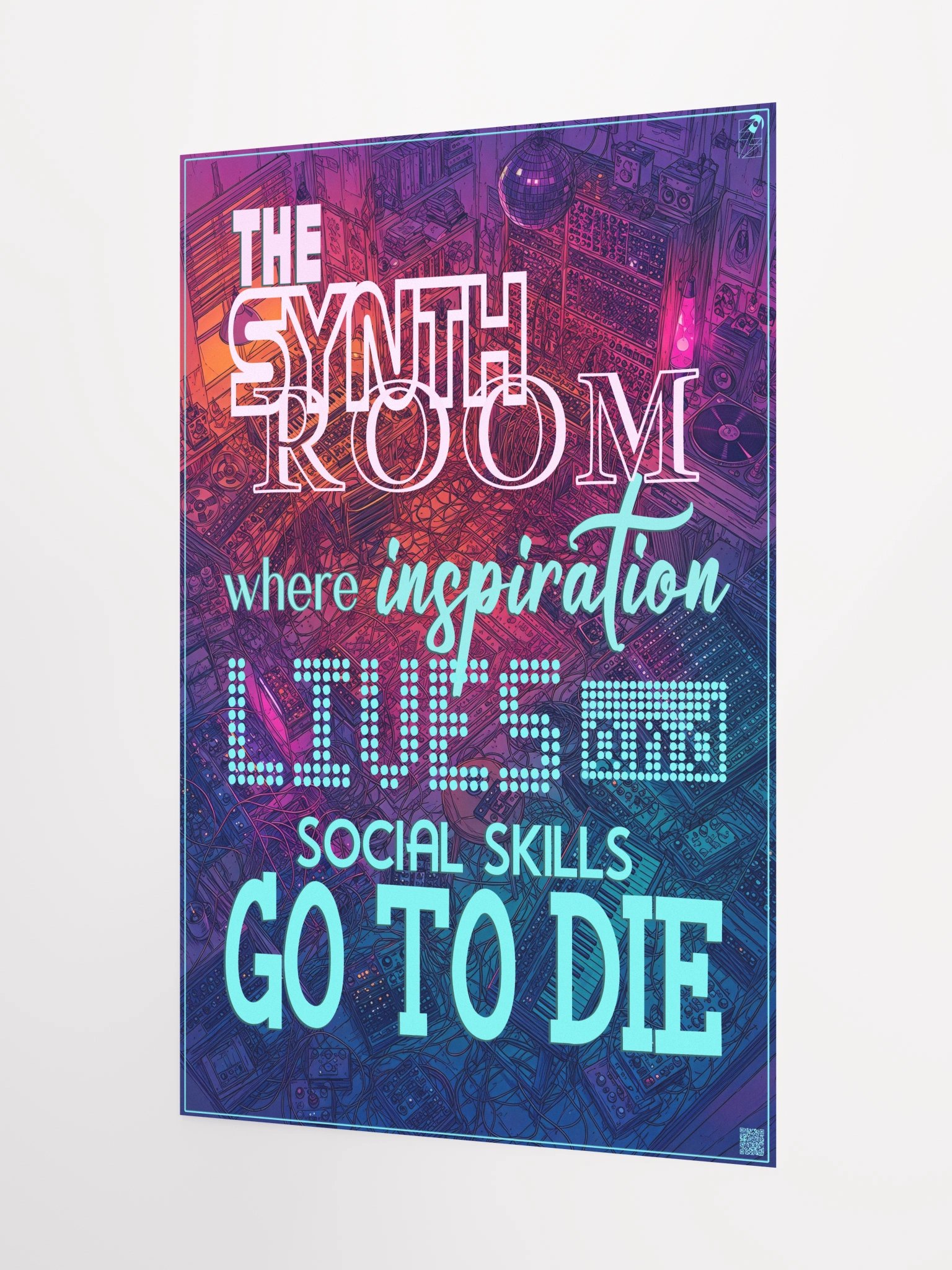 THE SYNTH ROOM - WHERE INSPIRATION LIVES AND SOCIAL SKILLS GO TO DIE, by Frank Fonik, Techno EDM Matte Paper Poster product image (1)