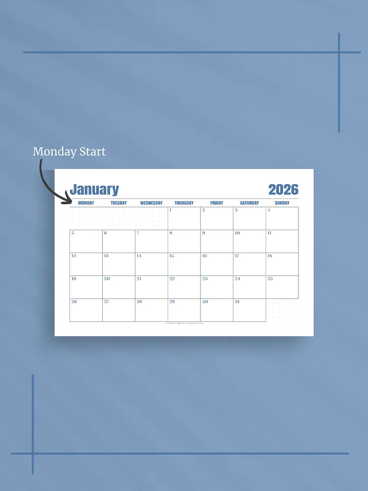 Jewel Tone Quarters 2026 Calendar - Single Page per Month, Monday Start, Half Letter Size product image (2)
