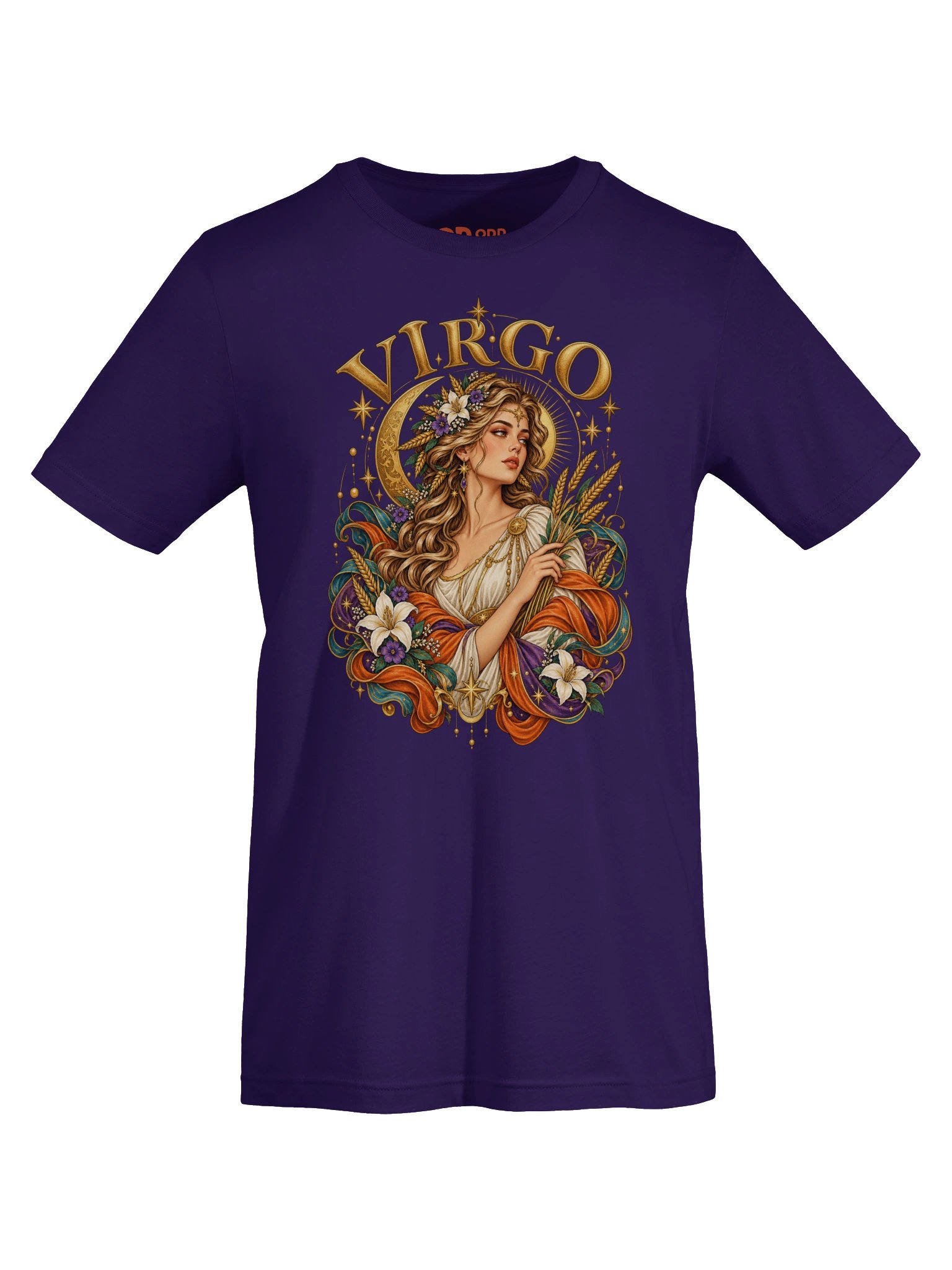 Virgo Zodiac T-Shirt With Celestial Maiden, Wheat and Lilies product image (7)