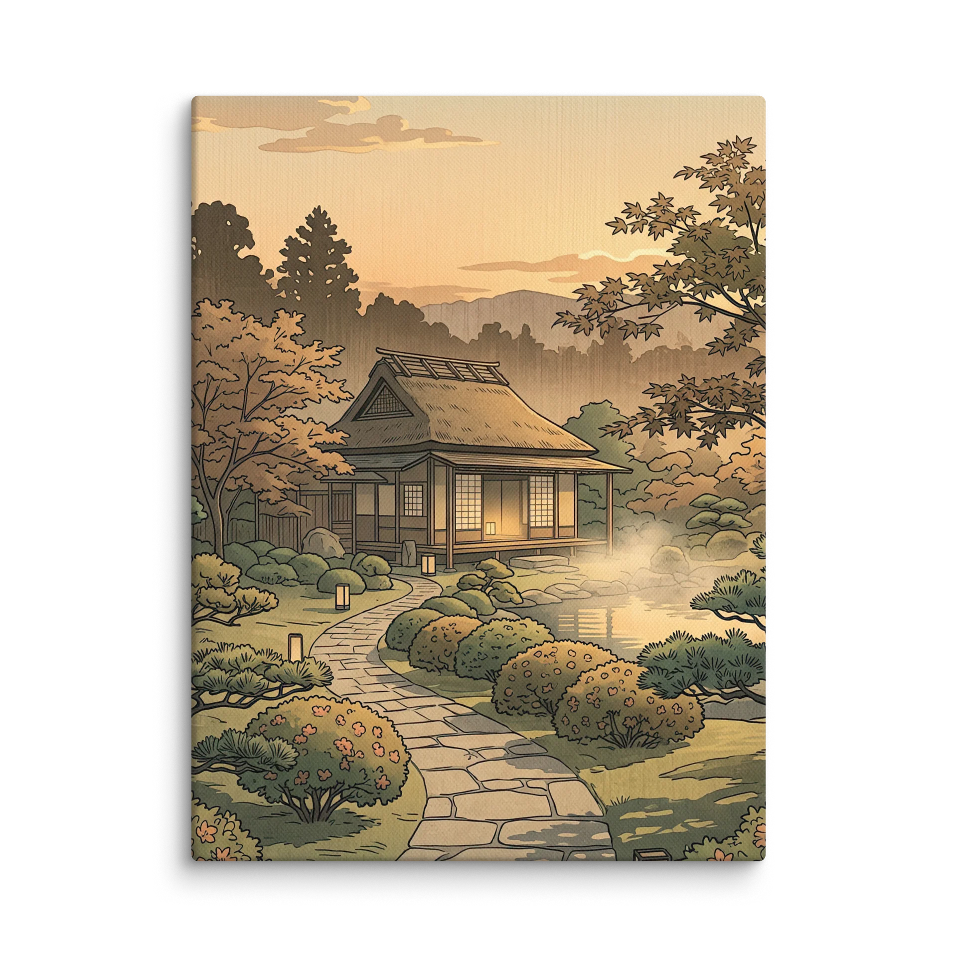 Tranquil Japanese Tea House Autumn Canvas - Japandi Wall Art product image (1)