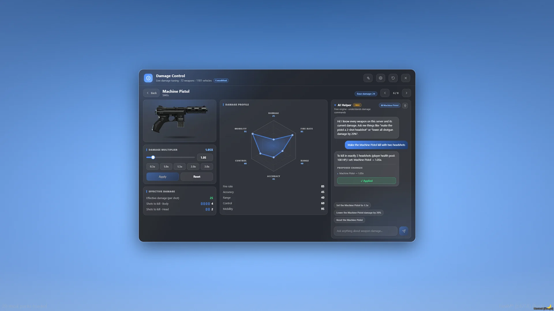 FiveM Weapon & Vehicle Damage Script 🔧 Live Tuning, Per-Weapon Editor & AI Assistant (ESX/QB/QBox) product image (2)