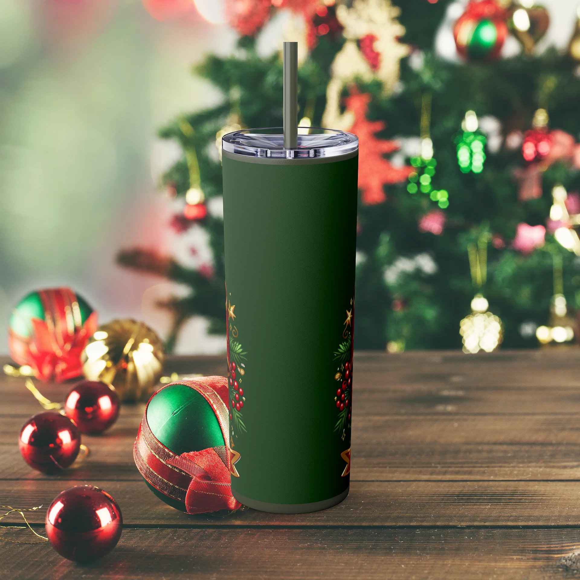 Cup of Cheer Design, Christmas Tumbler Wrap Digital Download, Brown Holiday Doll Art, 20oz Sublimation Design, Festive Holiday Wrap PNG product image (5)