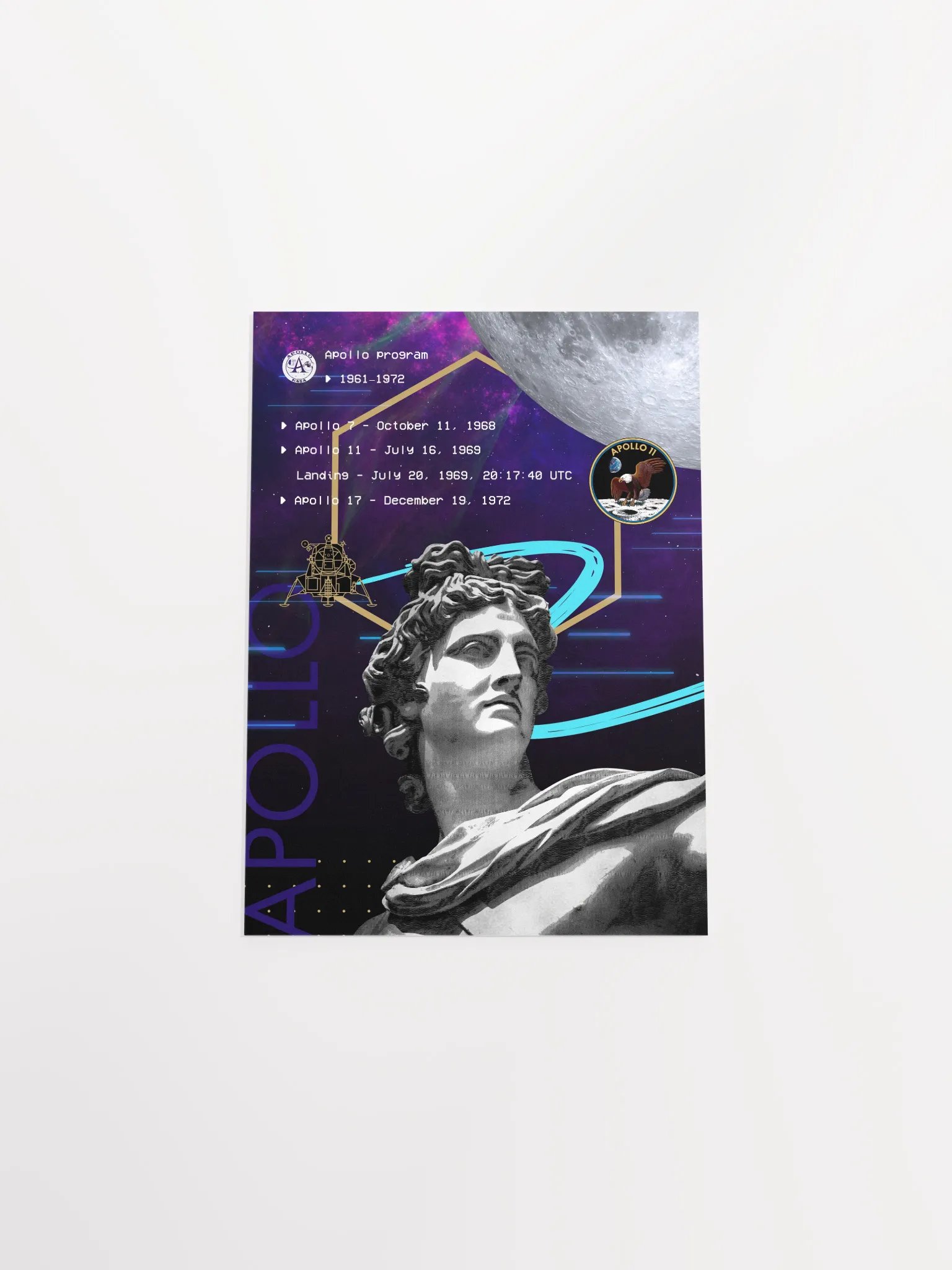 Synthwave NASA Apollo program (1961–1972) [synthwave/vaporwave/retrowave] — space poster, retrowave poster, neon poster, aesthetic poster product image (10)