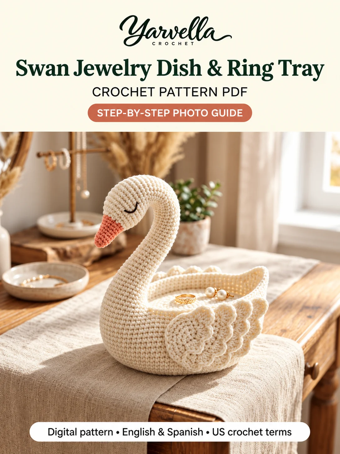 Swan Jewelry Dish & Ring Holder Crochet Pattern PDF – Vanity Trinket Bowl product image (2)