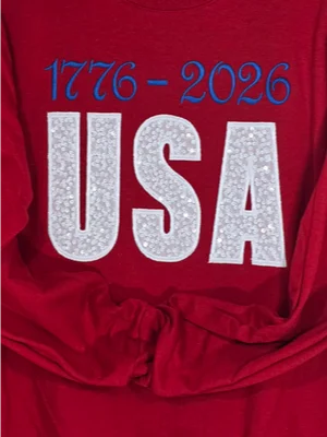 USA 1776 Patriotic America 4th of July Red Crewneck Embroidery Applique Sequin USA product image (2)