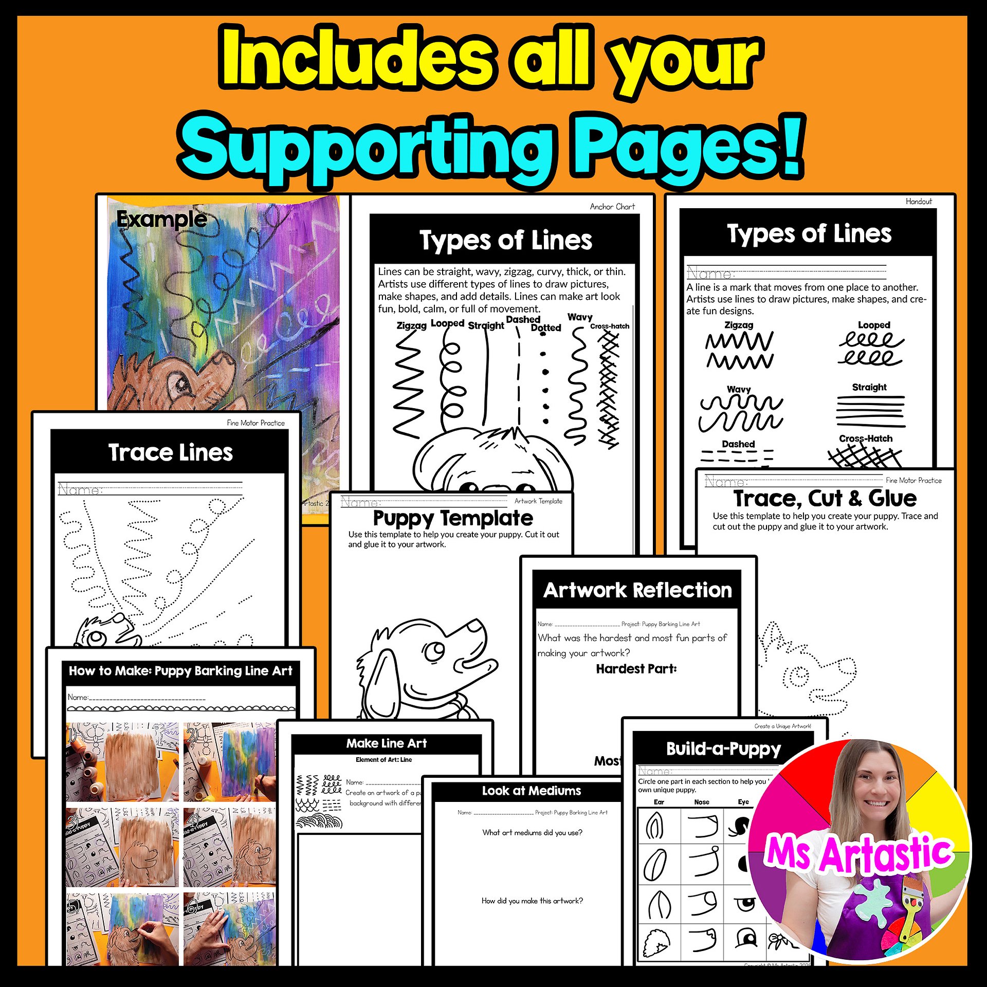 Kindergarten Art Activity Puppy Line Art Lesson Types of Lines Art Project product image (3)