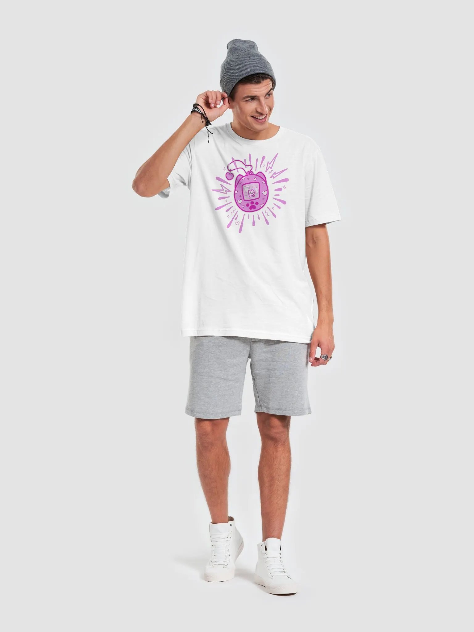 Lovely Digital Meow // T-Shirt - Pink - white shirt product image (6)