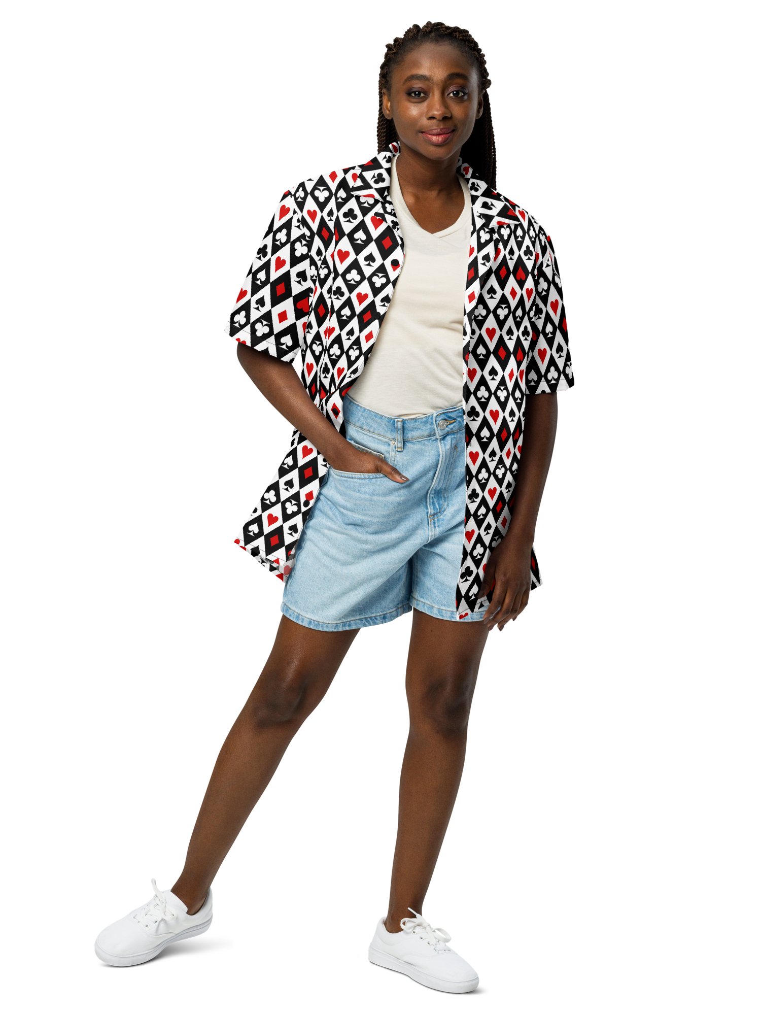 Retro Playing Card Suits Argyle All-Over Print Hawaiian Shirt product image (9)