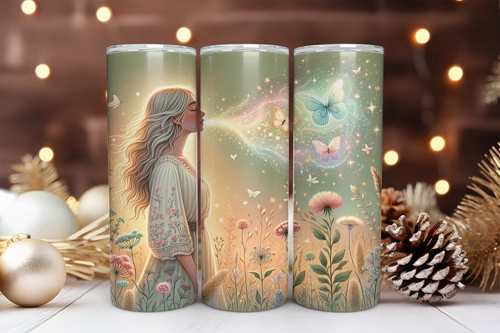 Boho Floral 20 oz Skinny Tumbler Sublimation Design Digital Download PNG Instant DIGITAL ONLY, Breathe Tumbler Wrap product image (1)