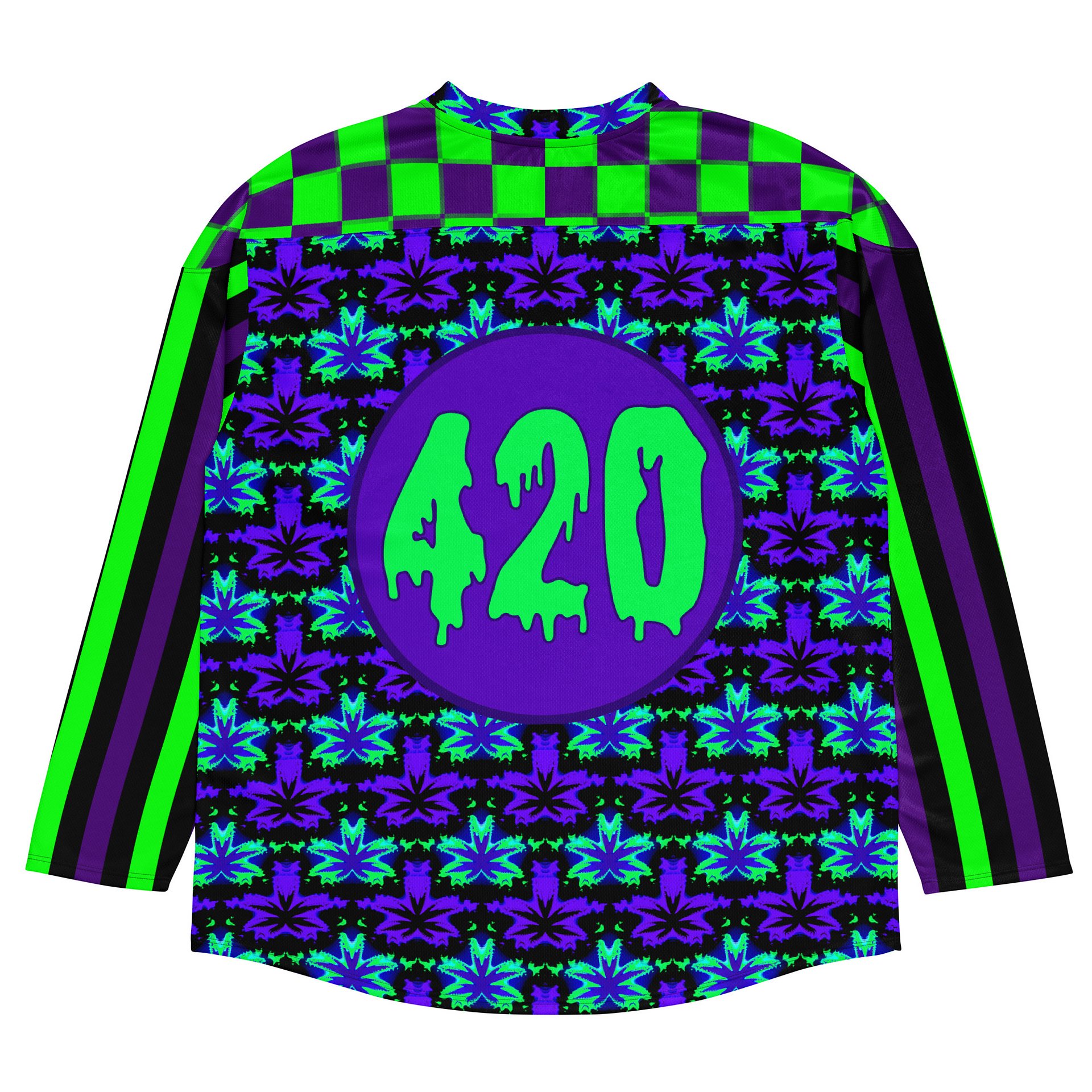 420 Festival Hockey Jersey, Stoner Rave Circus Stripes Shirt, Twisted Clown Cannabis Clothes, Neon 90s Trippy Checker Top, Odd Weed EDM Wear product image (8)
