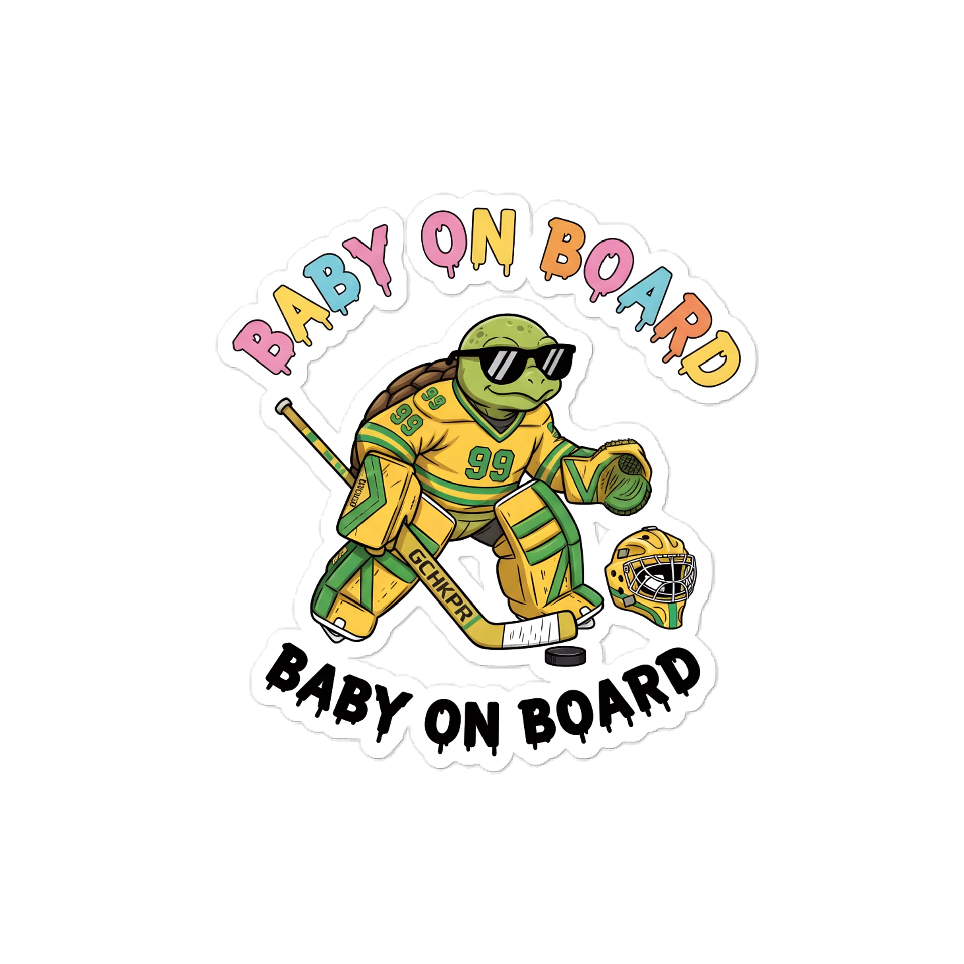 Funny Turtle Hockey Baby on Board Sticker - 5x5 Weatherproof Vinyl Car Decal - Premium Sporty Turtle Hockey Gift product image (1)