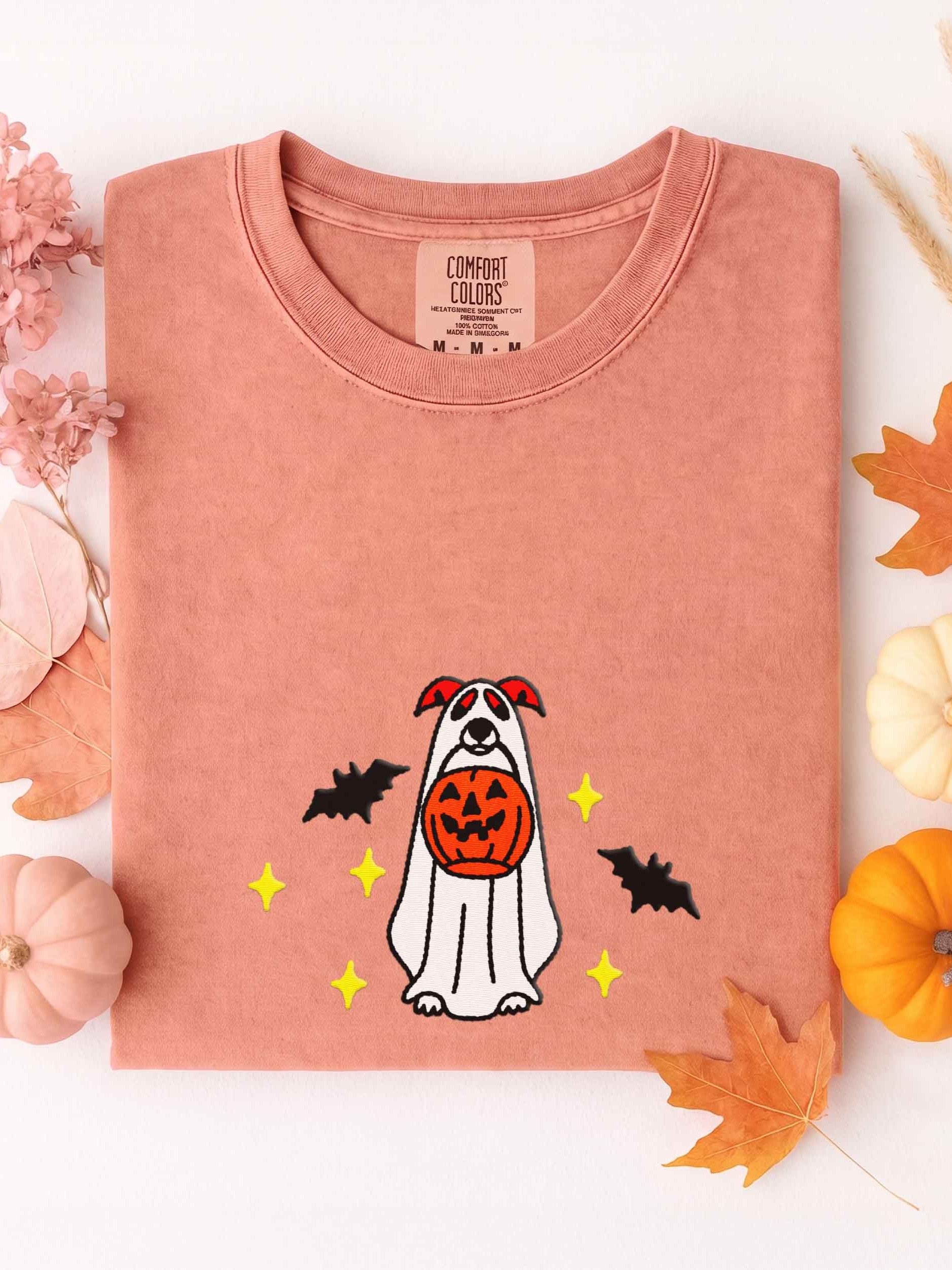 Halloween Greyhound(Red & White) Embroidered T-Shirt product image (1)
