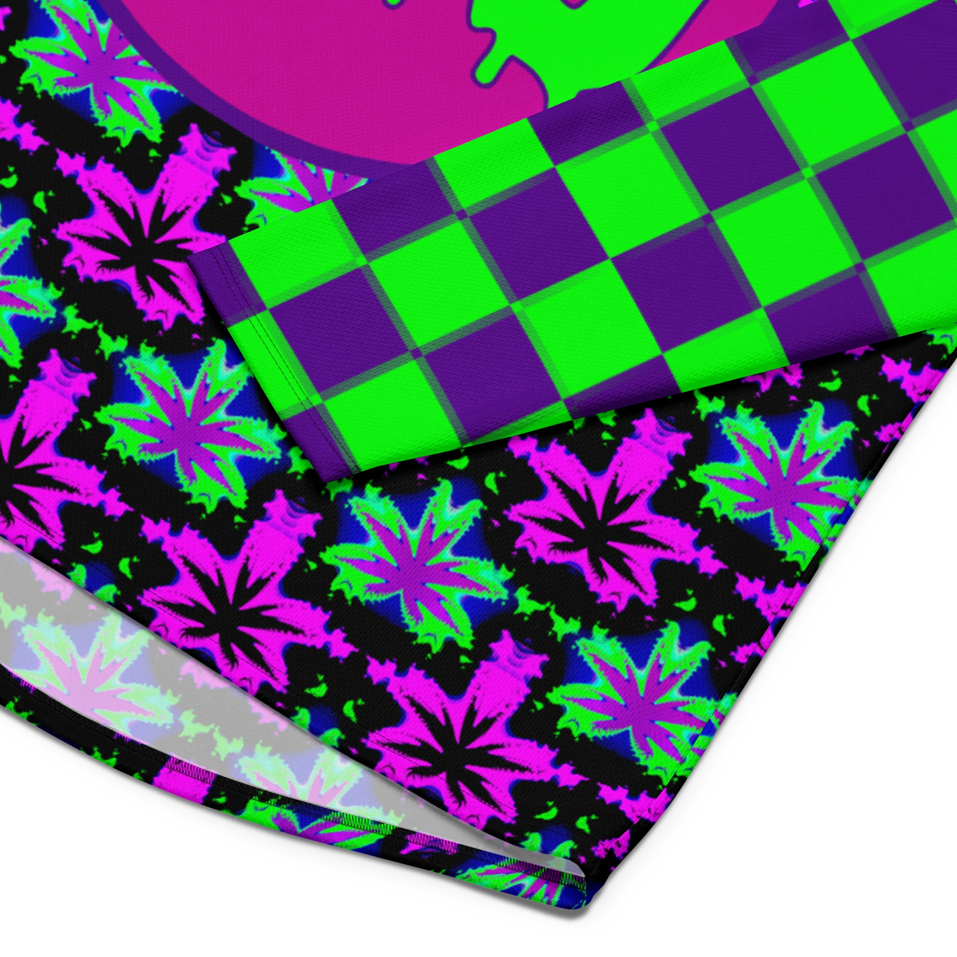 Cannabis Rave 420 Hockey Jersey, Clowncore Checkers Stoner Shirt, Pot Leaf EDM Festival Fashion, Neon Twisted Techno Dance Party Weed Top product image (2)