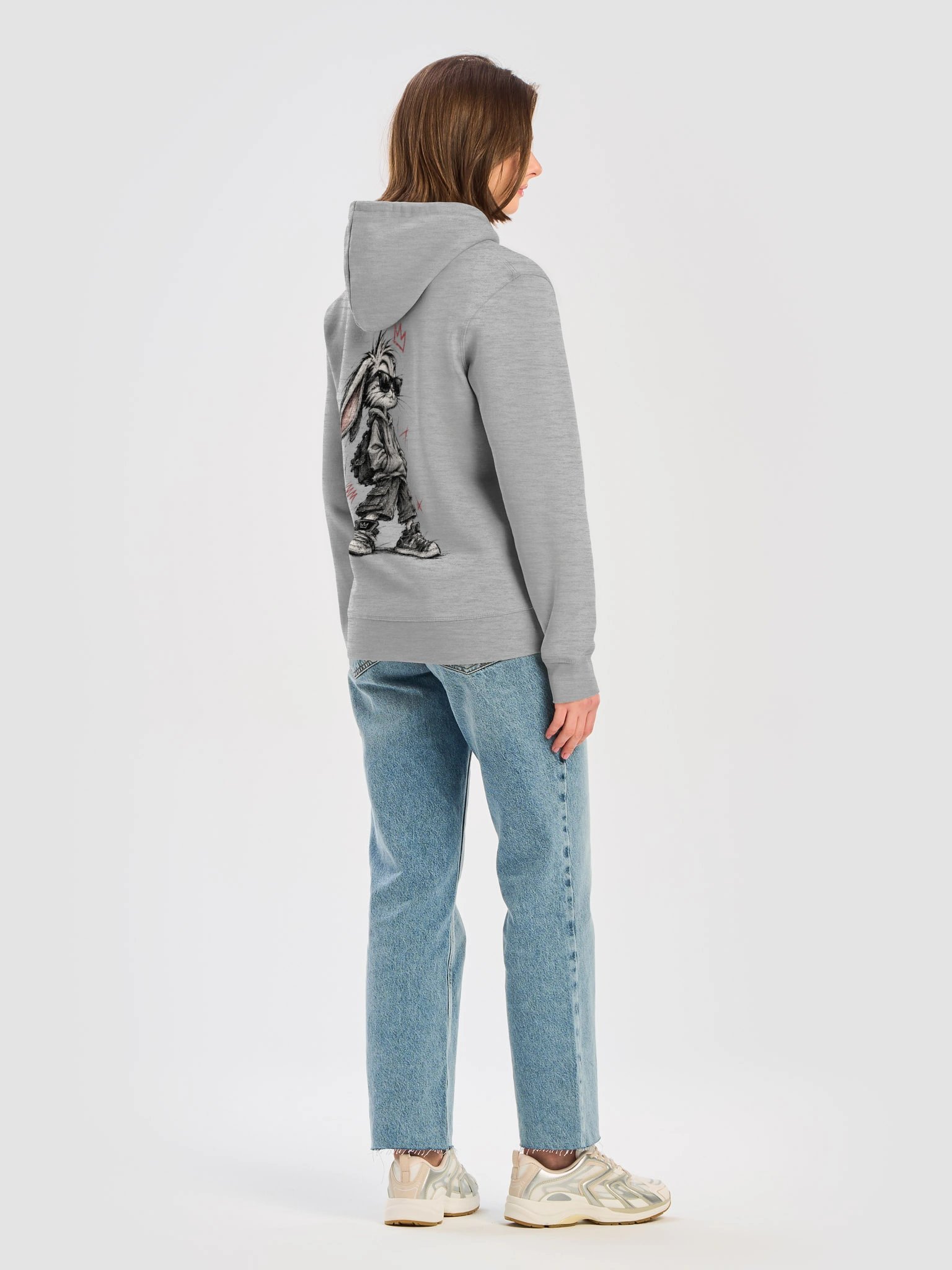 Title: Streetwear Sketch Bunny – Urban Pencil Art Graphic Hoodie product image (8)