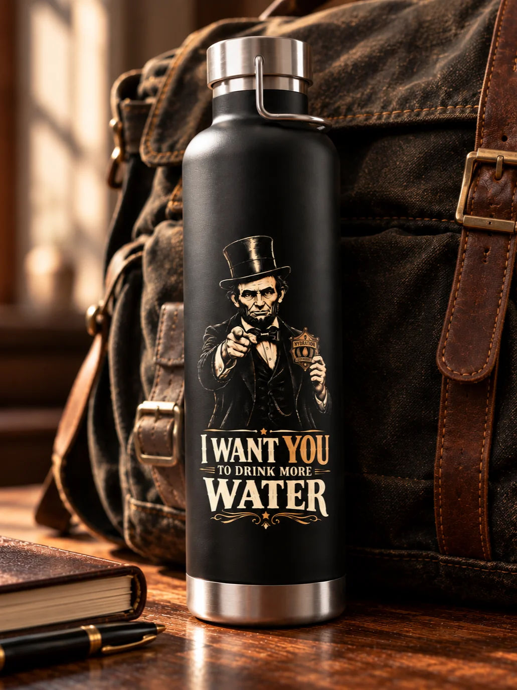 Abraham Lincoln “I Want You to Drink More Water” Water Bottle product image (1)